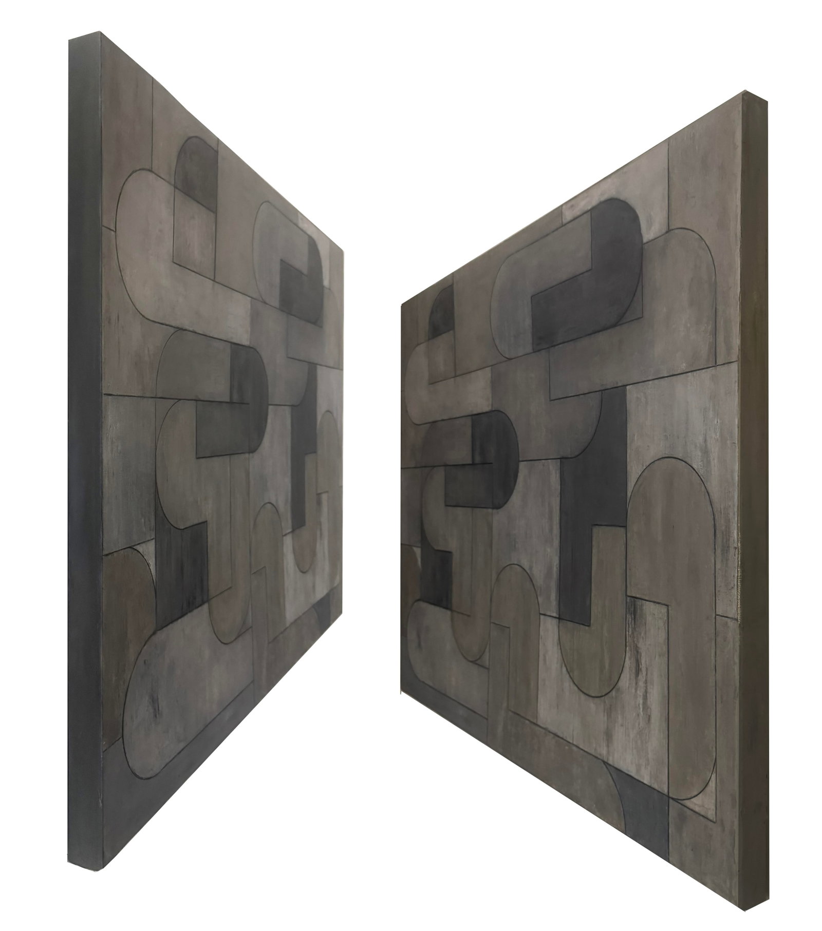 Contemporary Geometric Abstract Oil and Cold Wax Painting Neutral Tones by Stephen Cimini - 2
