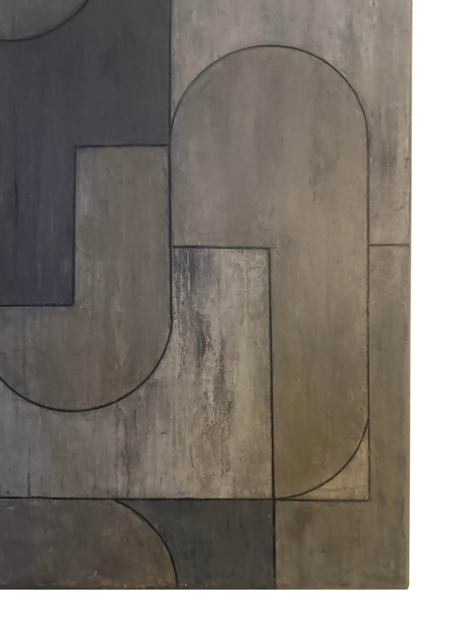 Contemporary Geometric Abstract Oil and Cold Wax Painting Neutral Tones by Stephen Cimini - 4