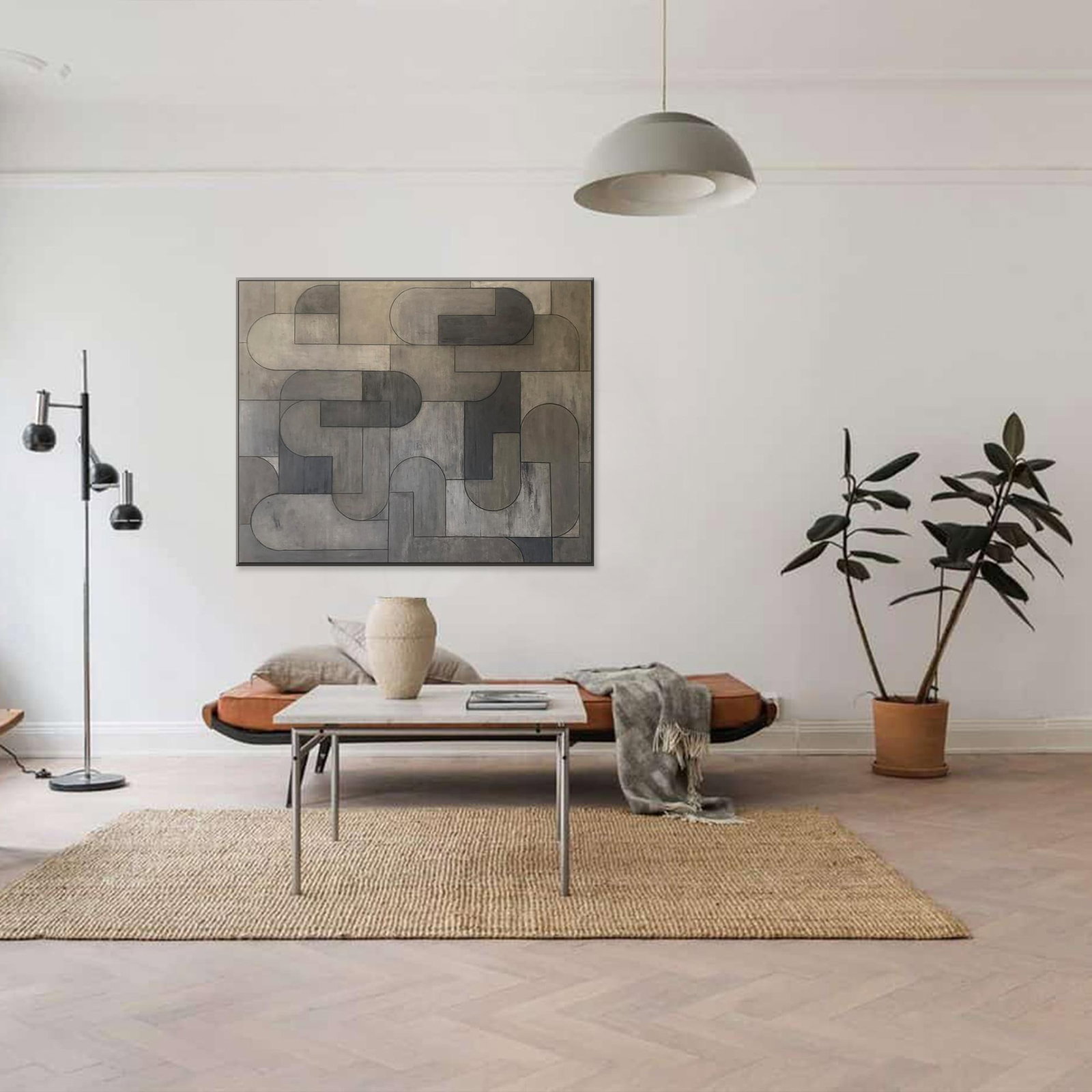 Contemporary Geometric Abstract Oil and Cold Wax Painting Neutral Tones by Stephen Cimini - 7