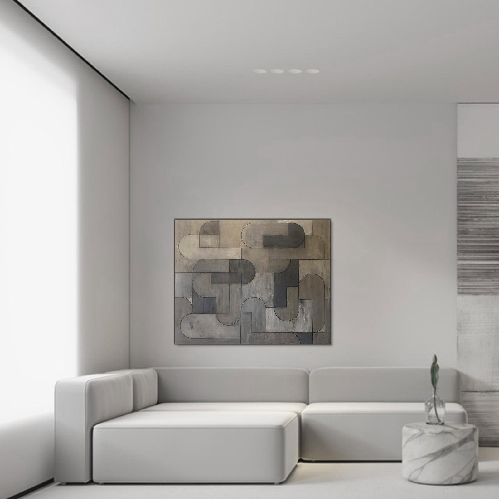 Contemporary Geometric Abstract Oil and Cold Wax Painting Neutral Tones by Stephen Cimini - 8