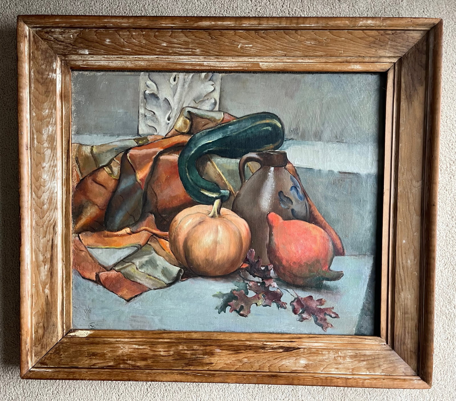 "Autumn Still Life"- 1940's Oil on Canvas-Antique Frame - 11