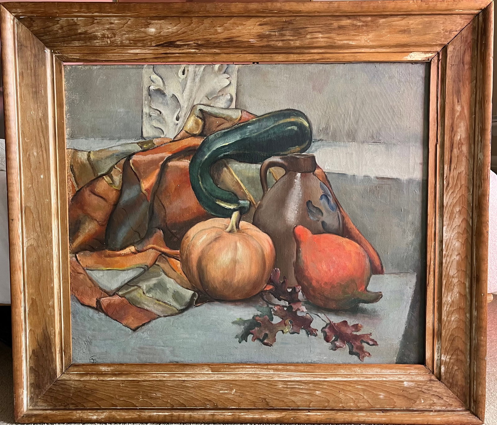 "Autumn Still Life"- 1940's Oil on Canvas-Antique Frame - 2