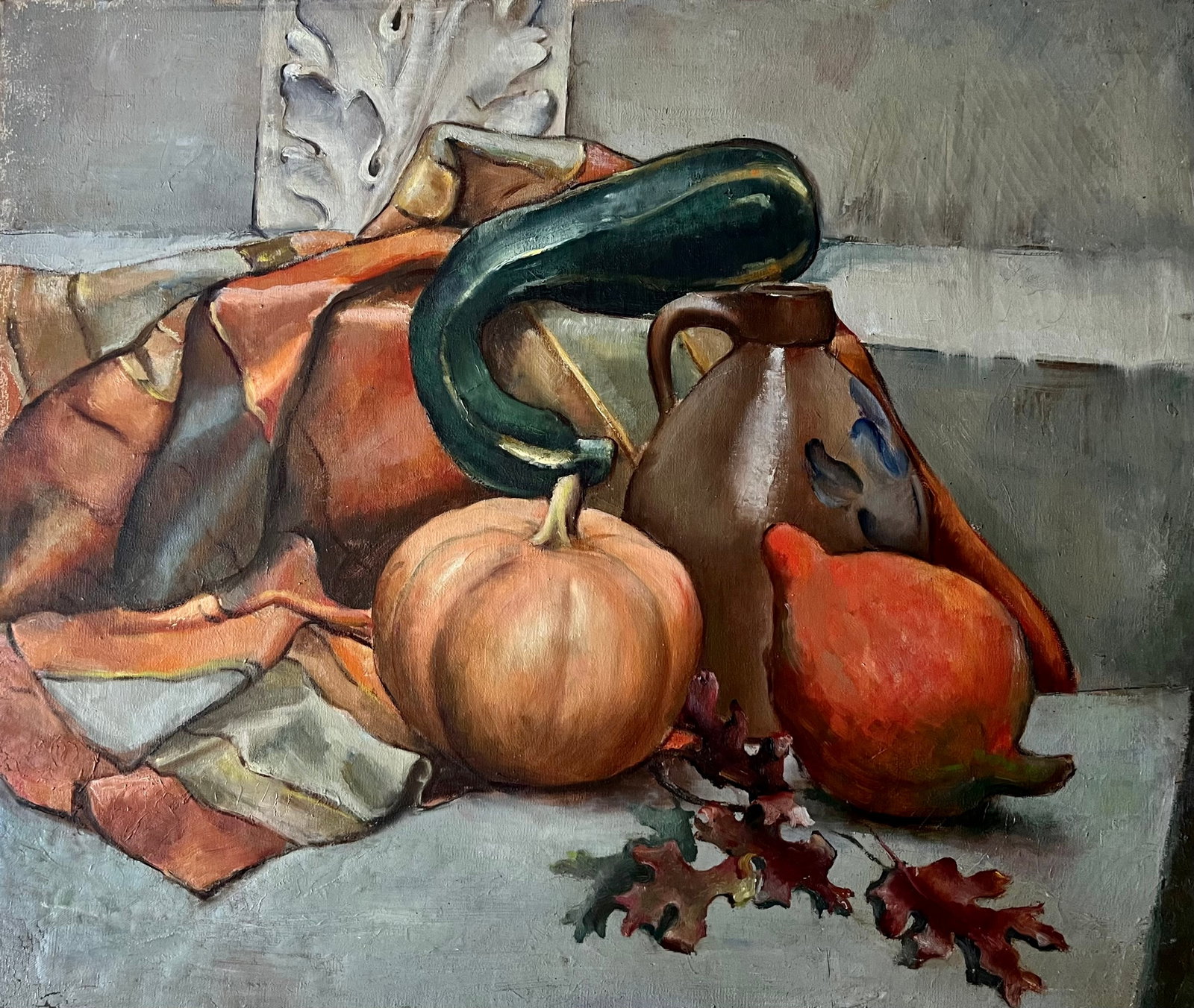 "Autumn Still Life"- 1940's Oil on Canvas-Antique Frame - 3