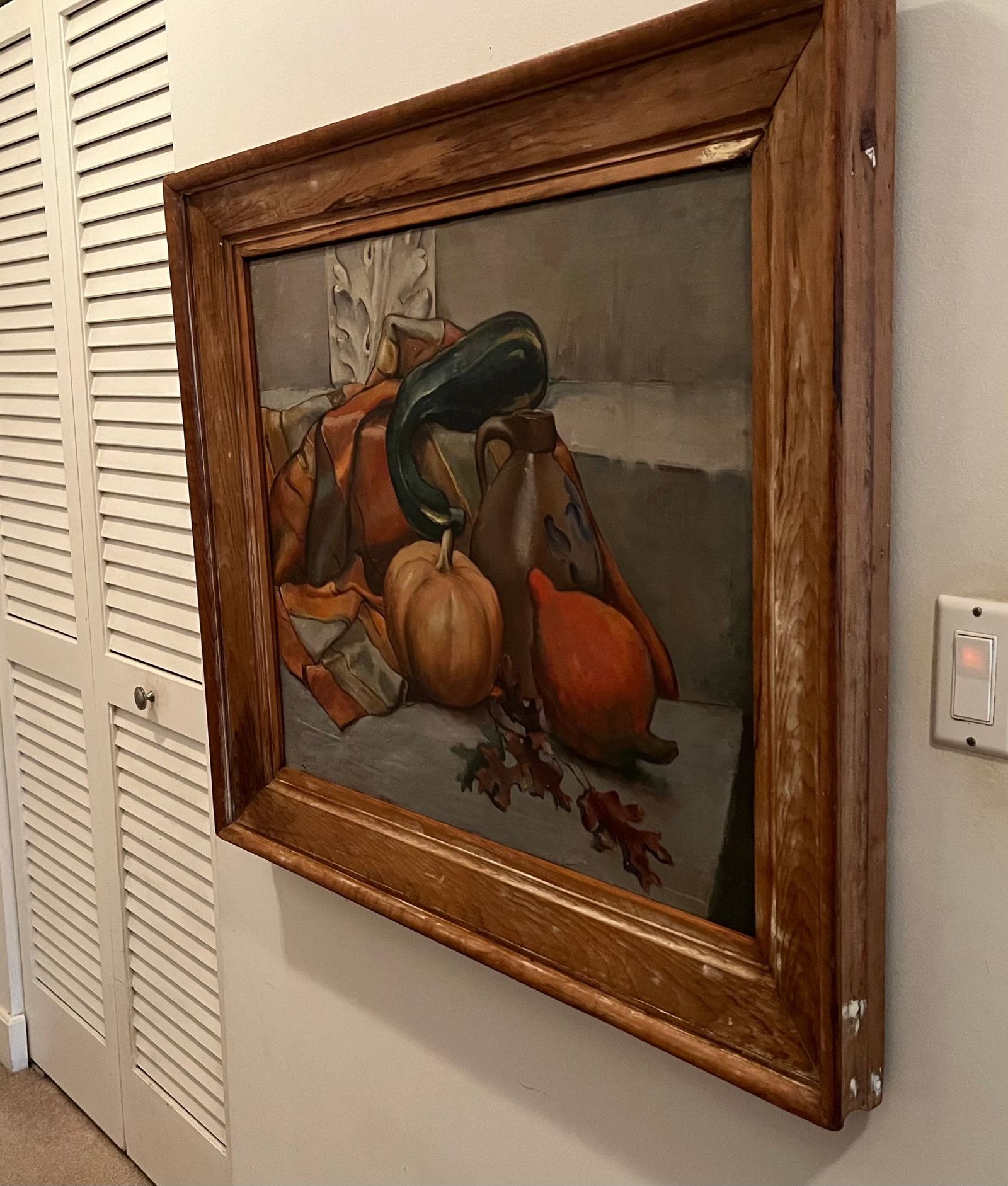 "Autumn Still Life"- 1940's Oil on Canvas-Antique Frame - 9