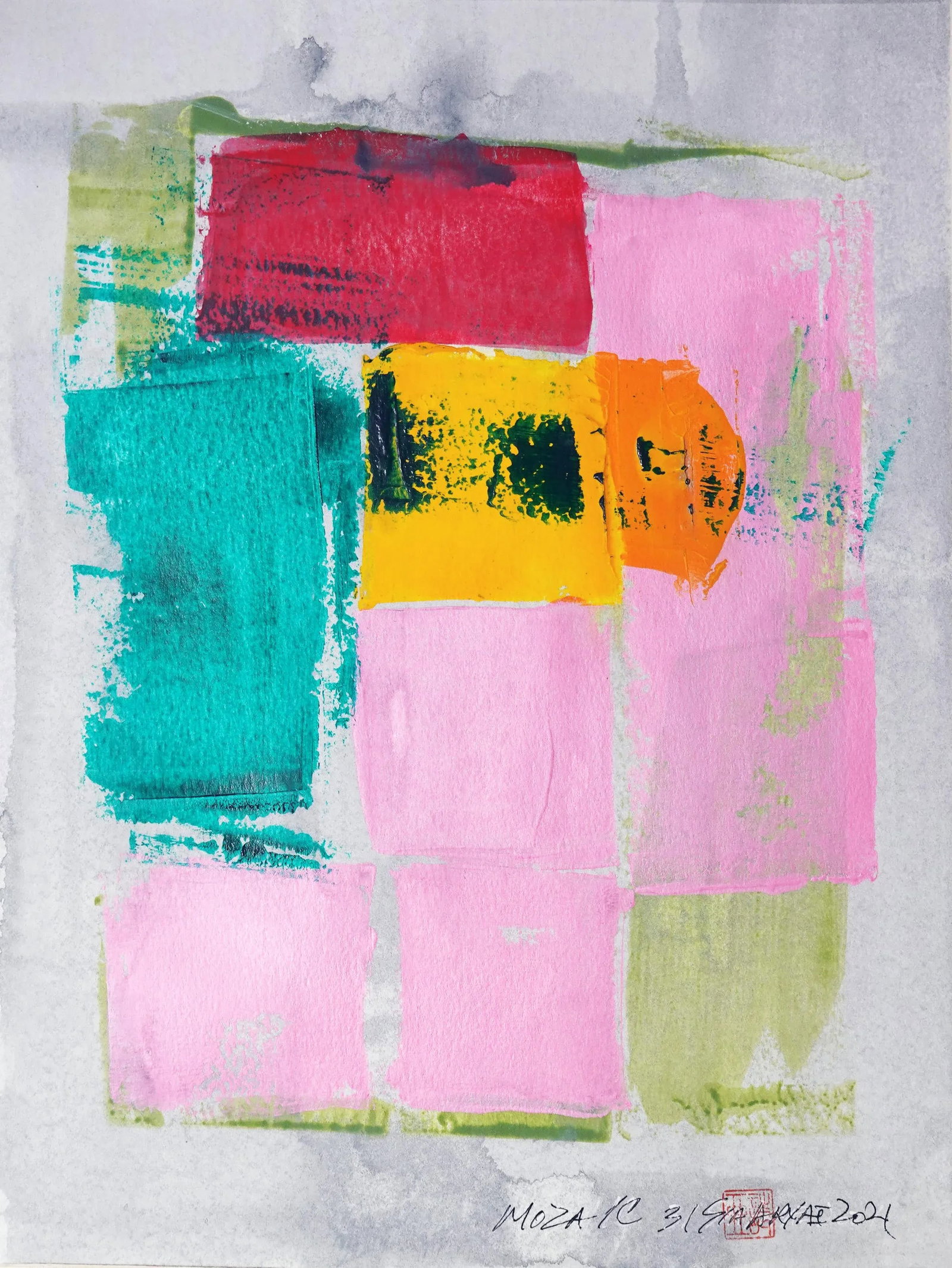 "Mozaic 31" Contemporary Abstract Mixed-Media Painting, Framed - 2
