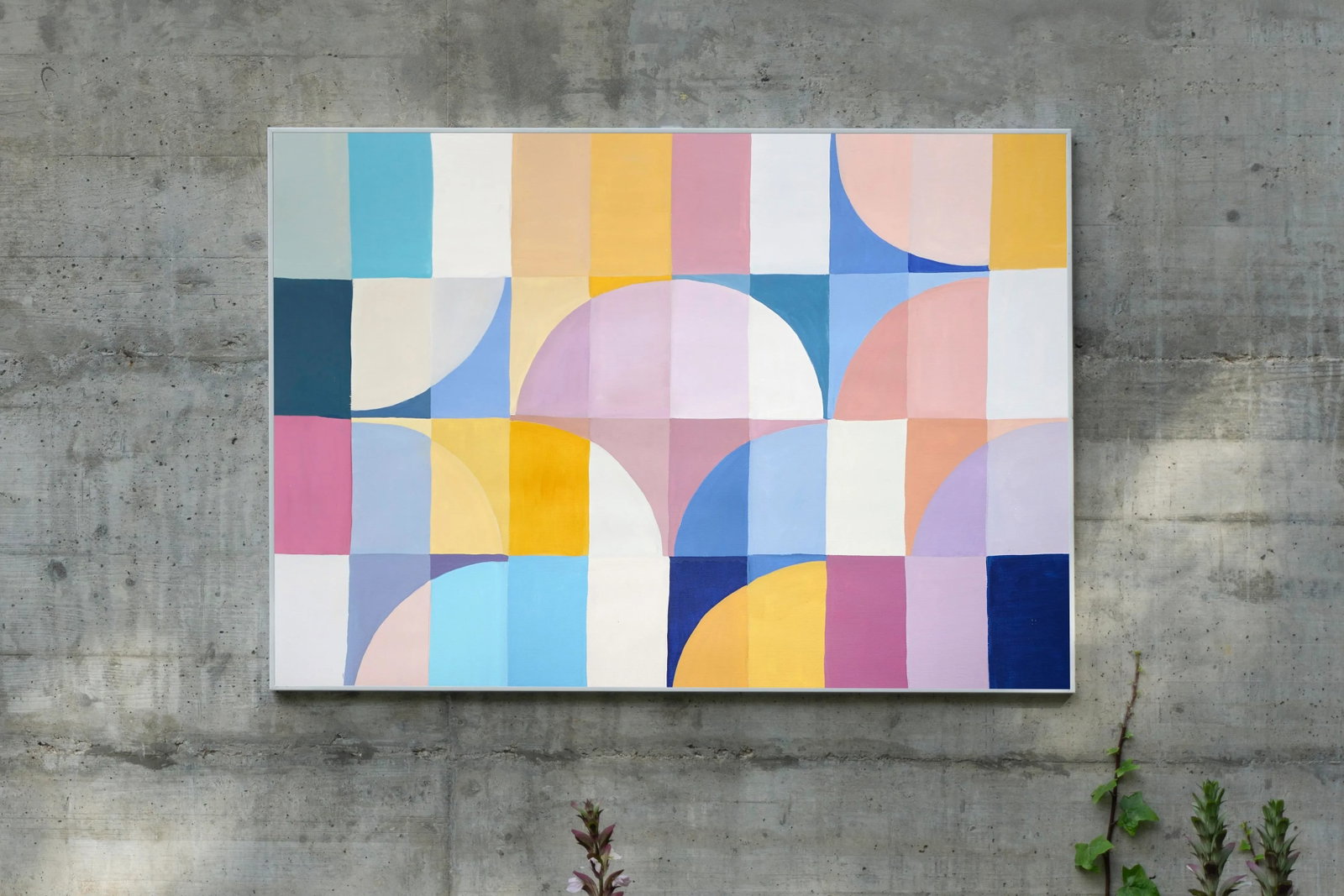 2025, Modern Bauhaus Patterns in Soft Tones. Mauve Tulip, Acrylic Paint on Watercolor Paper by Natal - 2