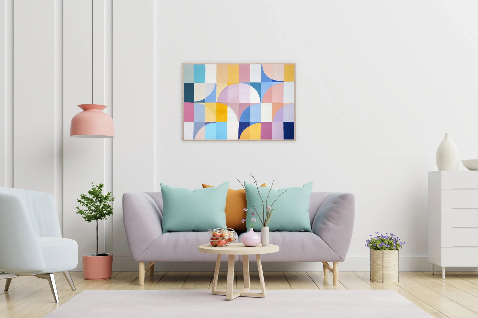 2025, Modern Bauhaus Patterns in Soft Tones. Mauve Tulip, Acrylic Paint on Watercolor Paper by Natal - 4