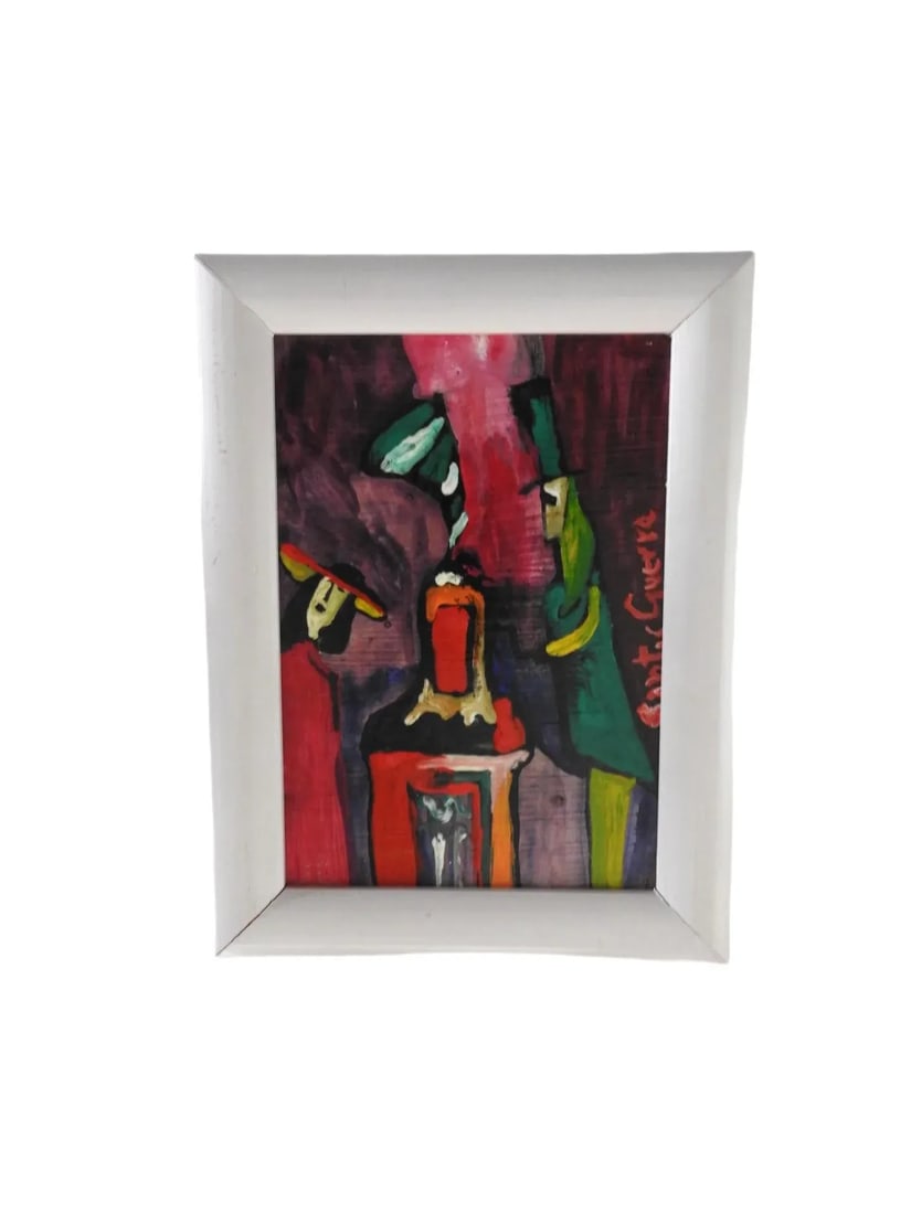 Small Acrylic on Board Colorful Painting of Woman and Man by Jose Santos Guerra Chile - 2
