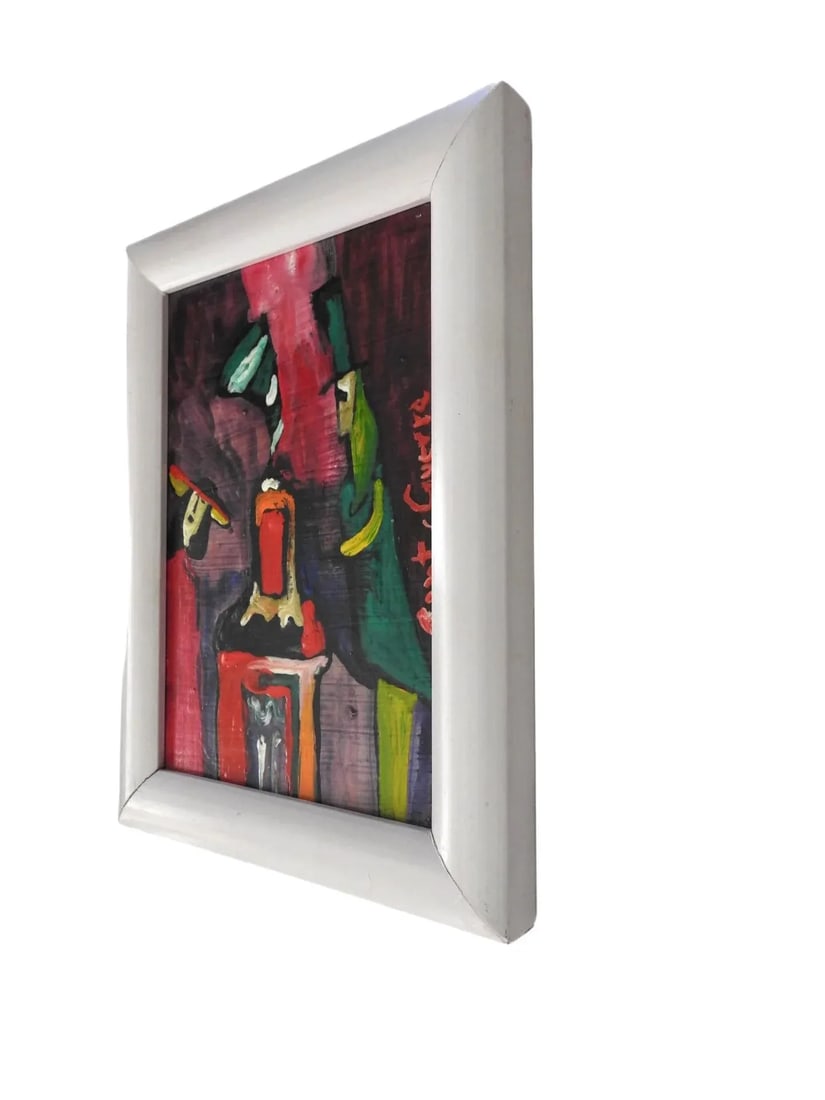 Small Acrylic on Board Colorful Painting of Woman and Man by Jose Santos Guerra Chile - 3