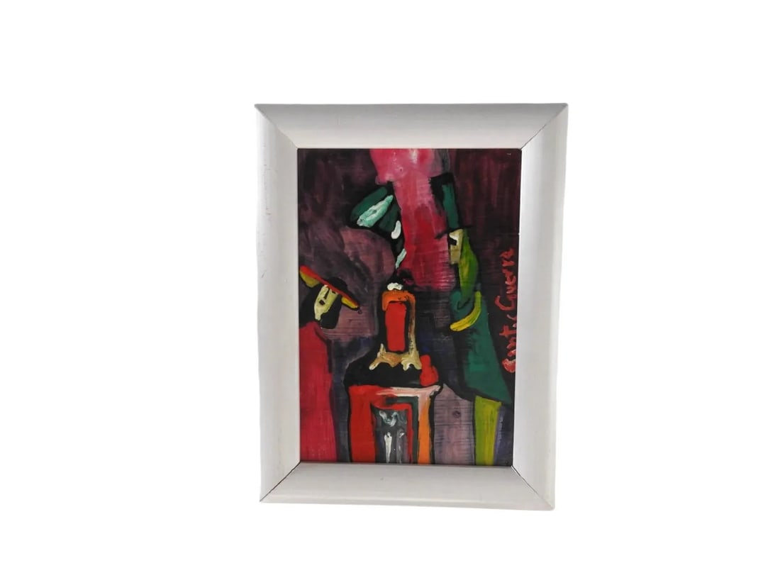 Small Acrylic on Board Colorful Painting of Woman and Man by Jose Santos Guerra Chile - 4