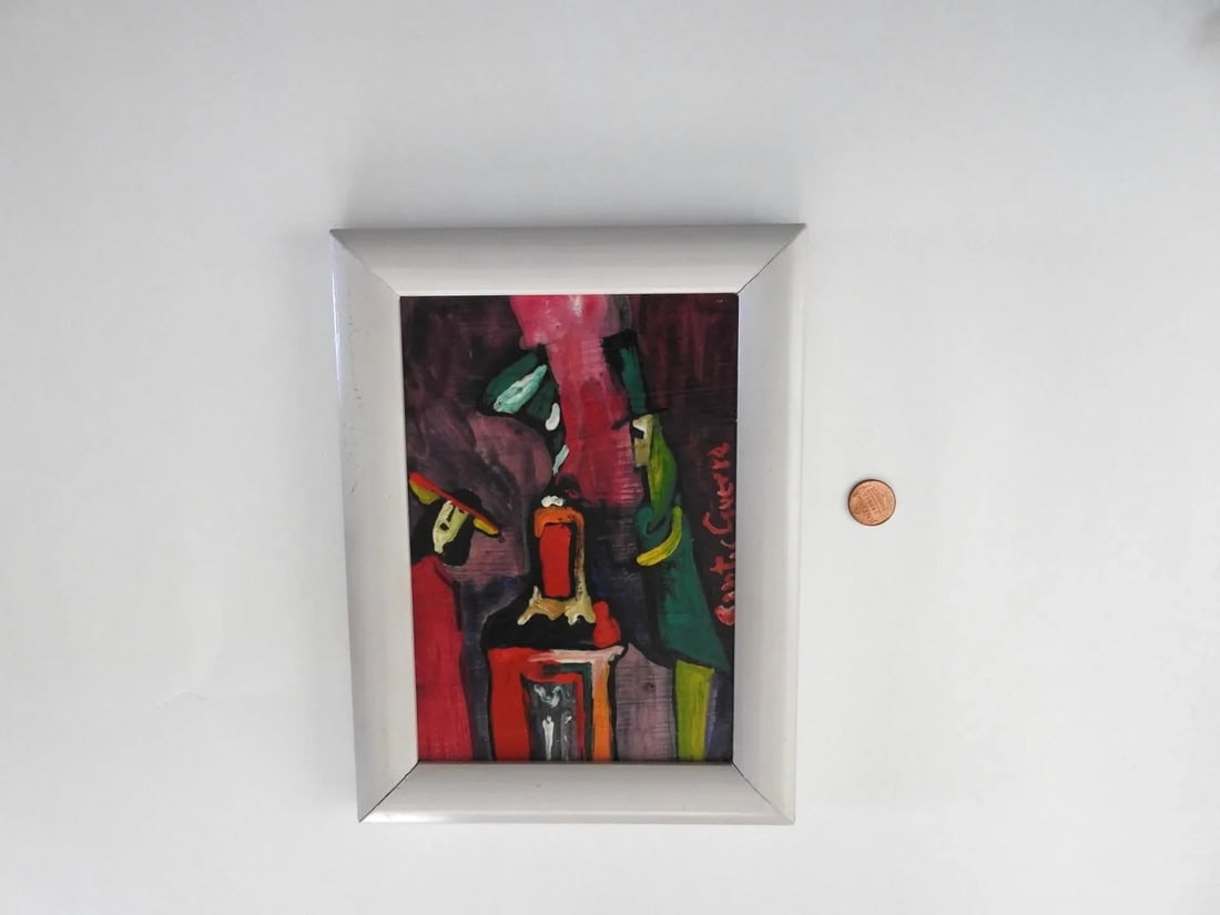 Small Acrylic on Board Colorful Painting of Woman and Man by Jose Santos Guerra Chile - 5