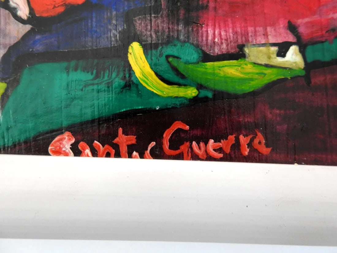 Small Acrylic on Board Colorful Painting of Woman and Man by Jose Santos Guerra Chile - 9