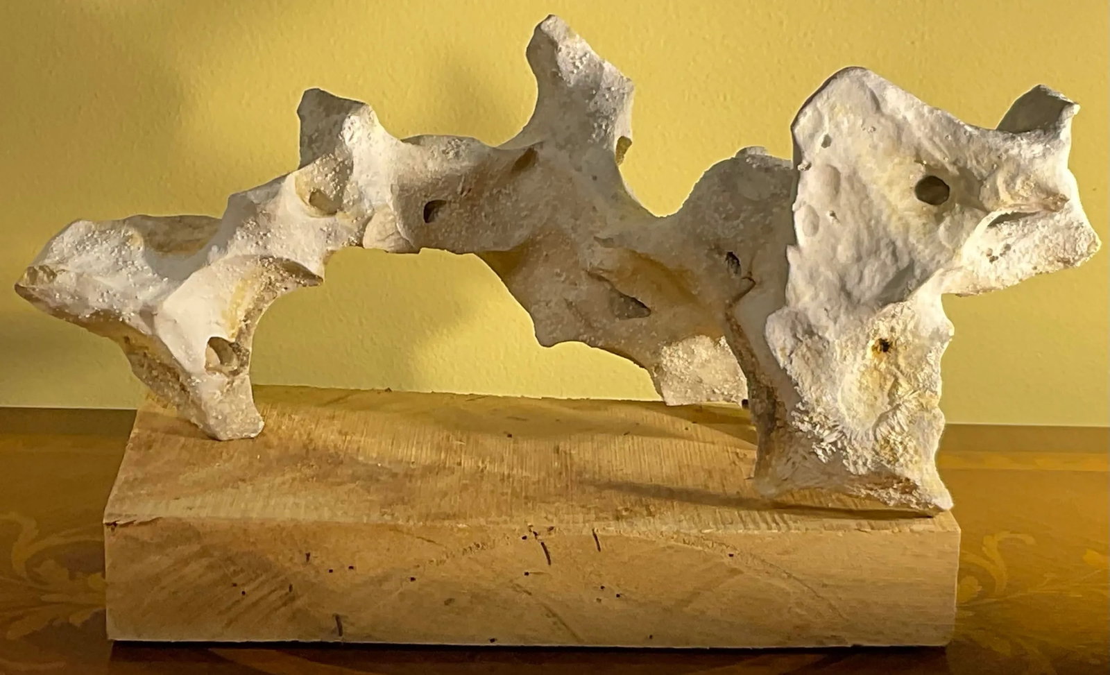 Artful Natural Stone Sculpture on Mango Wood Base - Unique Organic Modern Decor - 10