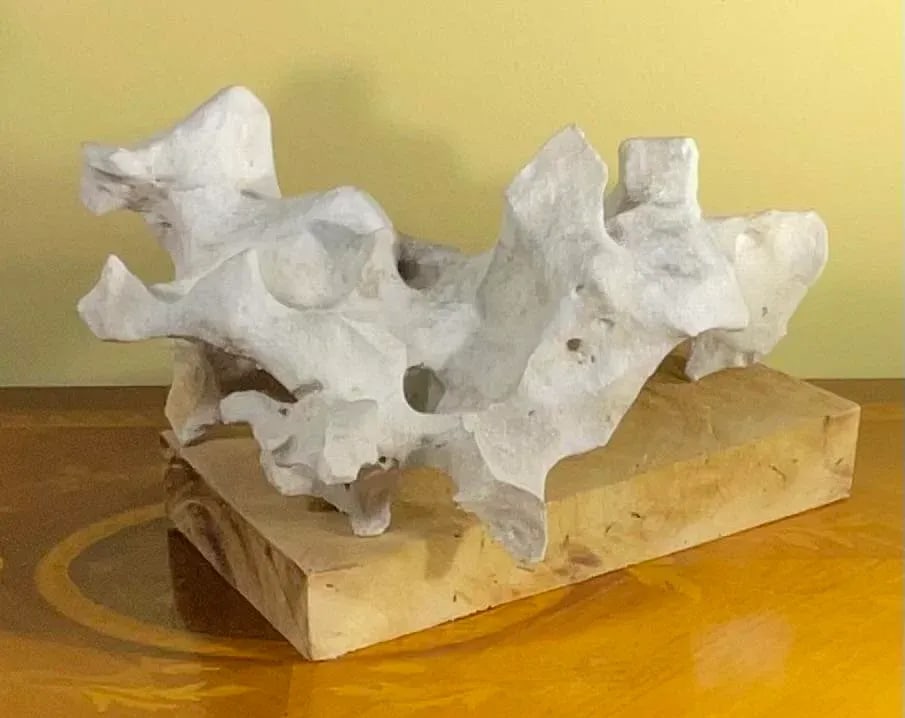 Artful Natural Stone Sculpture on Mango Wood Base - Unique Organic Modern Decor - 11