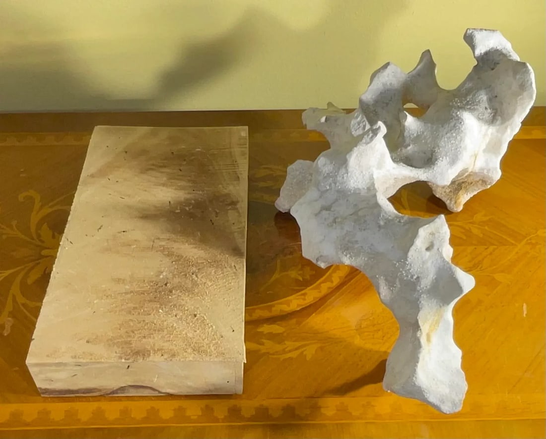 Artful Natural Stone Sculpture on Mango Wood Base - Unique Organic Modern Decor - 13