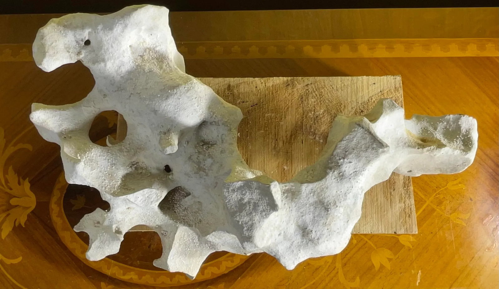 Artful Natural Stone Sculpture on Mango Wood Base - Unique Organic Modern Decor - 16