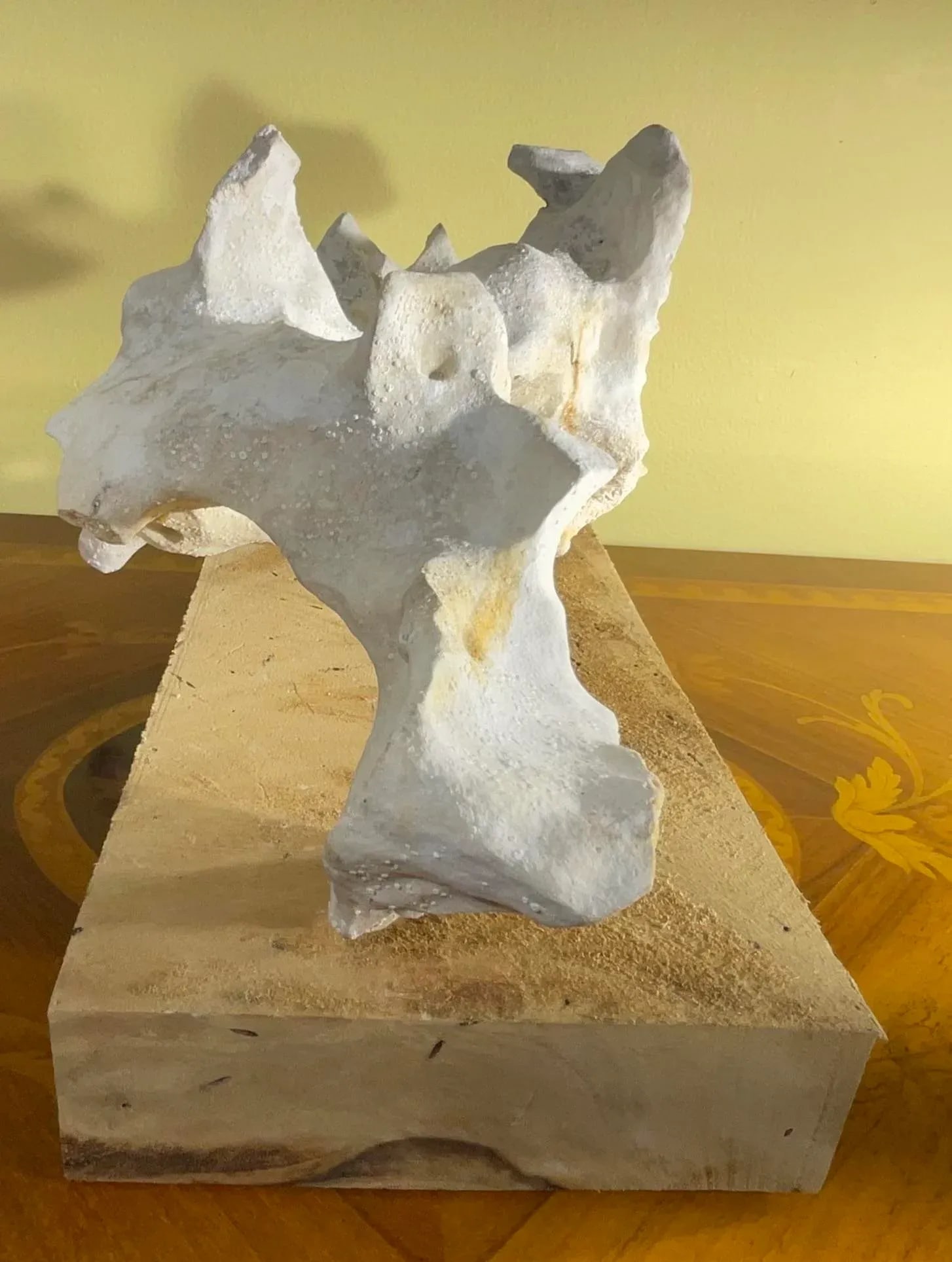 Artful Natural Stone Sculpture on Mango Wood Base - Unique Organic Modern Decor - 4
