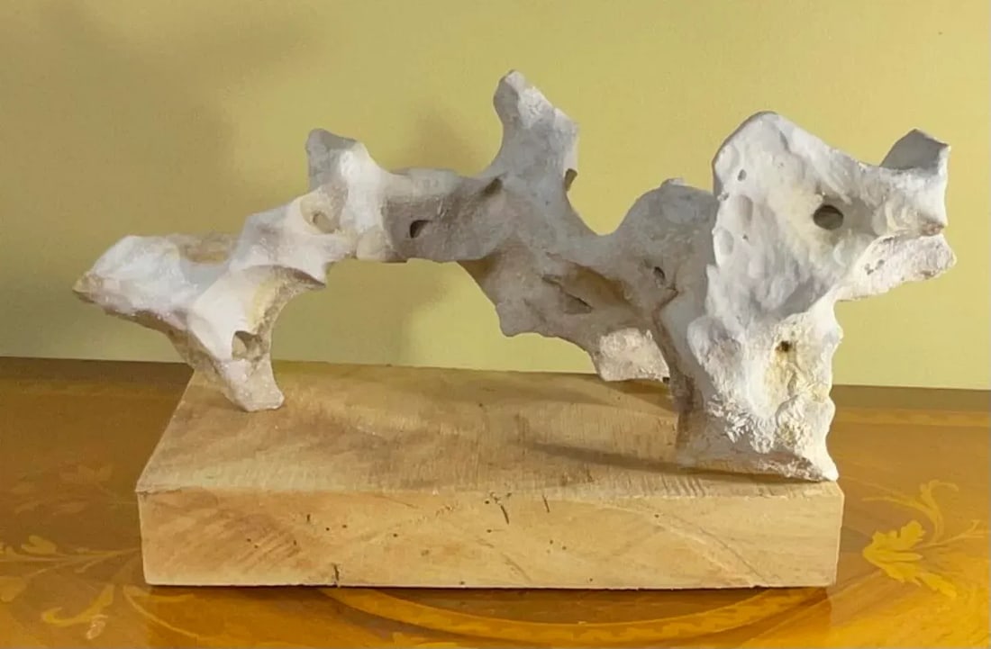 Artful Natural Stone Sculpture on Mango Wood Base - Unique Organic Modern Decor - 6