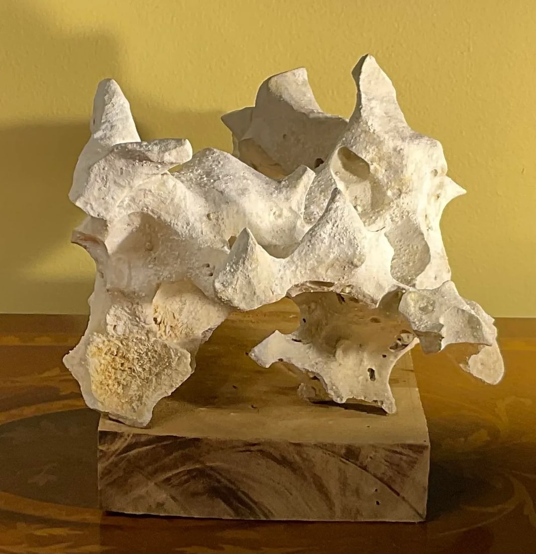 Artful Natural Stone Sculpture on Mango Wood Base - Unique Organic Modern Decor - 9