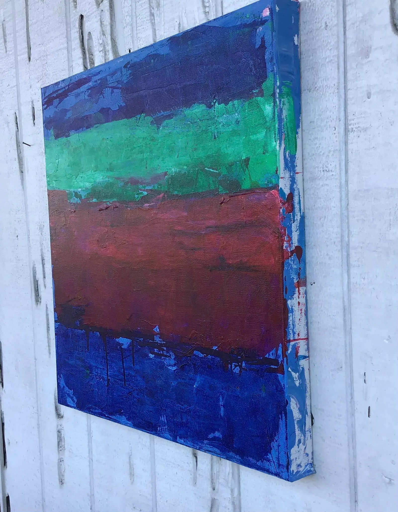 "Blue, Red and Green Composition" Contemporary Abstract Acrylic Painting - 3