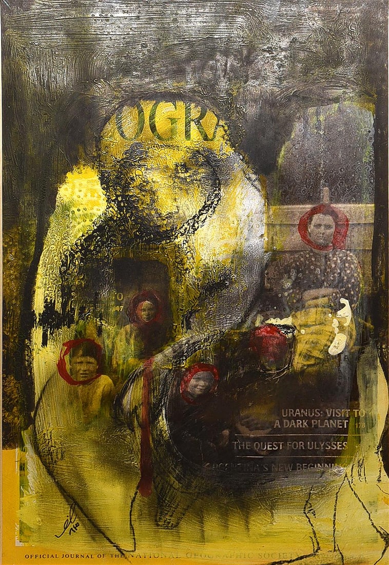 1990s Layered Histories Abstract Expressionism Mixed-Media Painting by Reza - 2
