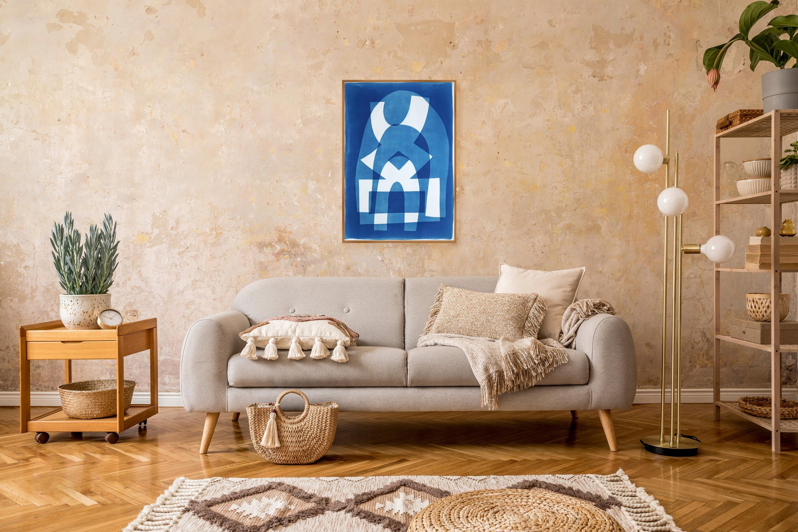 2025, Abstract Geometric Figures, Beneath the Rainbow, Handmade Cyanotype on Watercolor Paper by Kin - 8
