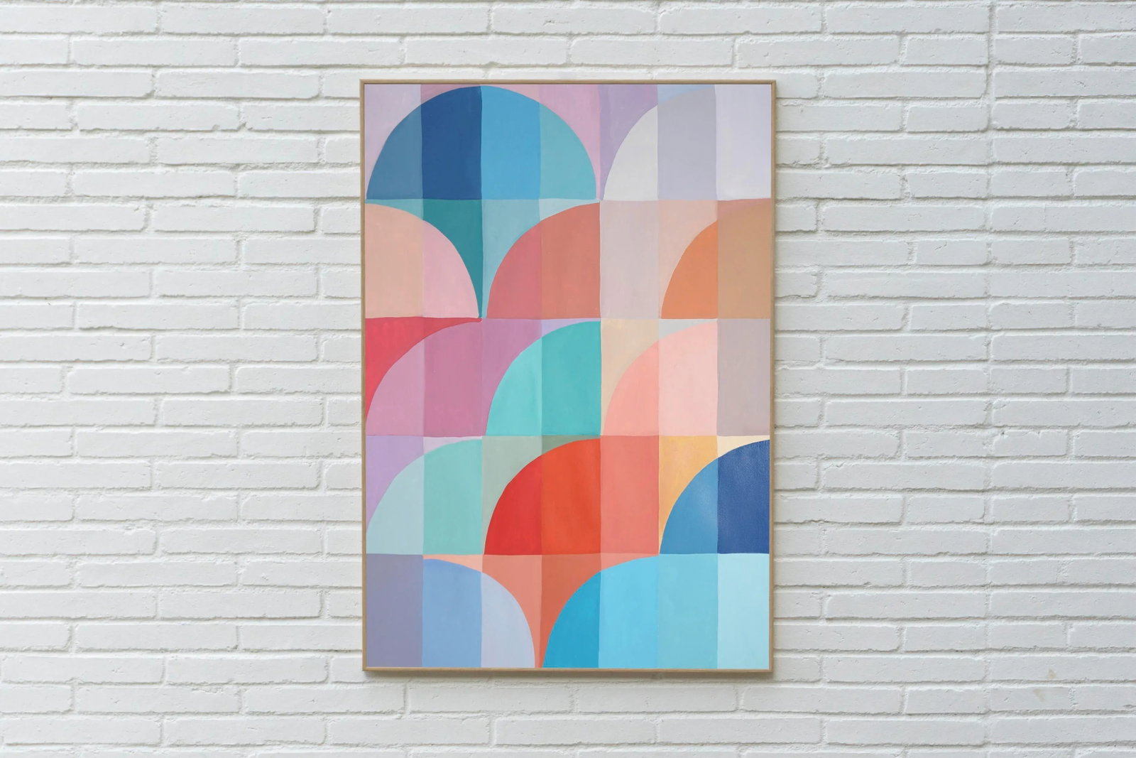 2025, Organic Bauhaus Geometry, Mauve and Turquoise Arches, Vivid Tones Patterns Grid, Acrylic Paint - 2