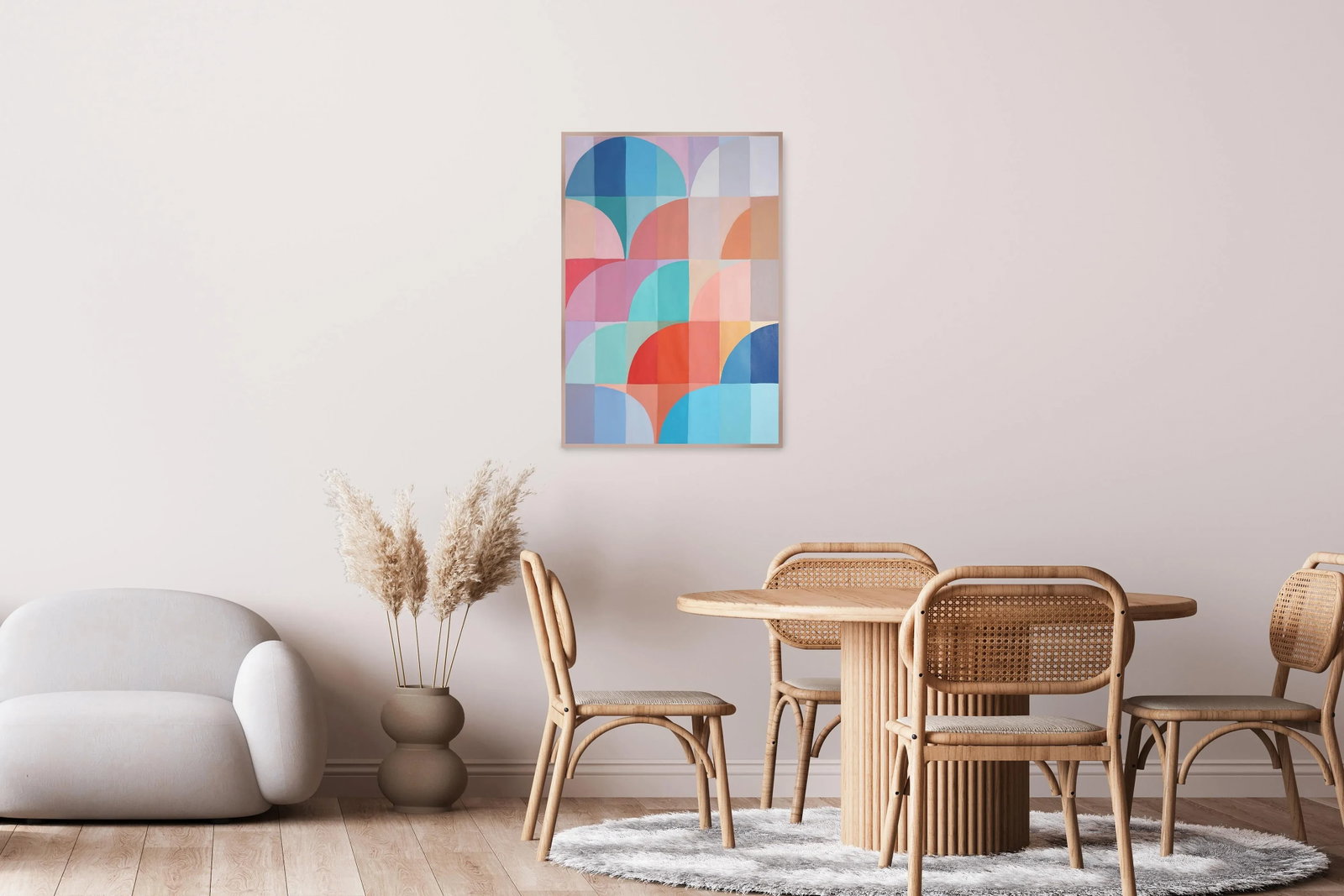 2025, Organic Bauhaus Geometry, Mauve and Turquoise Arches, Vivid Tones Patterns Grid, Acrylic Paint - 3