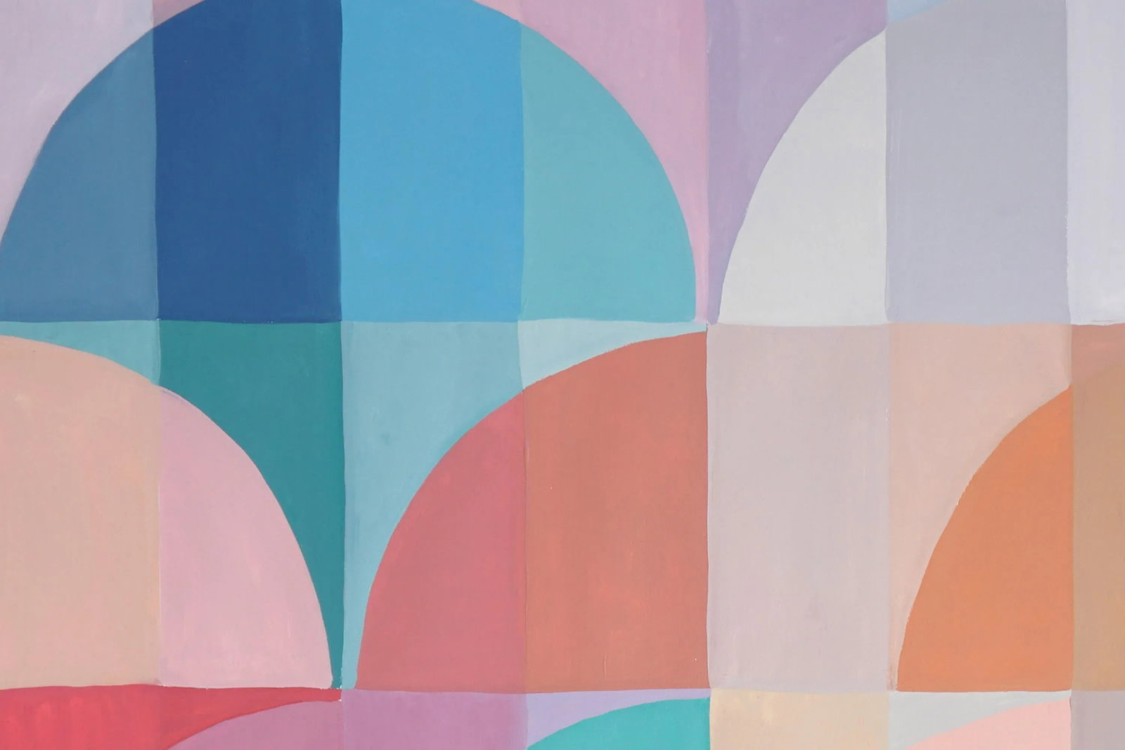 2025, Organic Bauhaus Geometry, Mauve and Turquoise Arches, Vivid Tones Patterns Grid, Acrylic Paint - 4