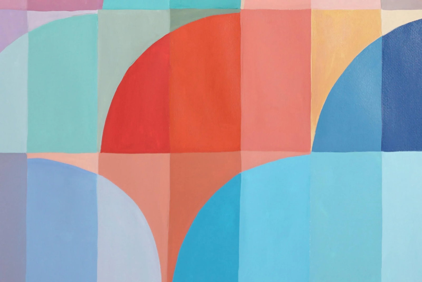 2025, Organic Bauhaus Geometry, Mauve and Turquoise Arches, Vivid Tones Patterns Grid, Acrylic Paint - 7