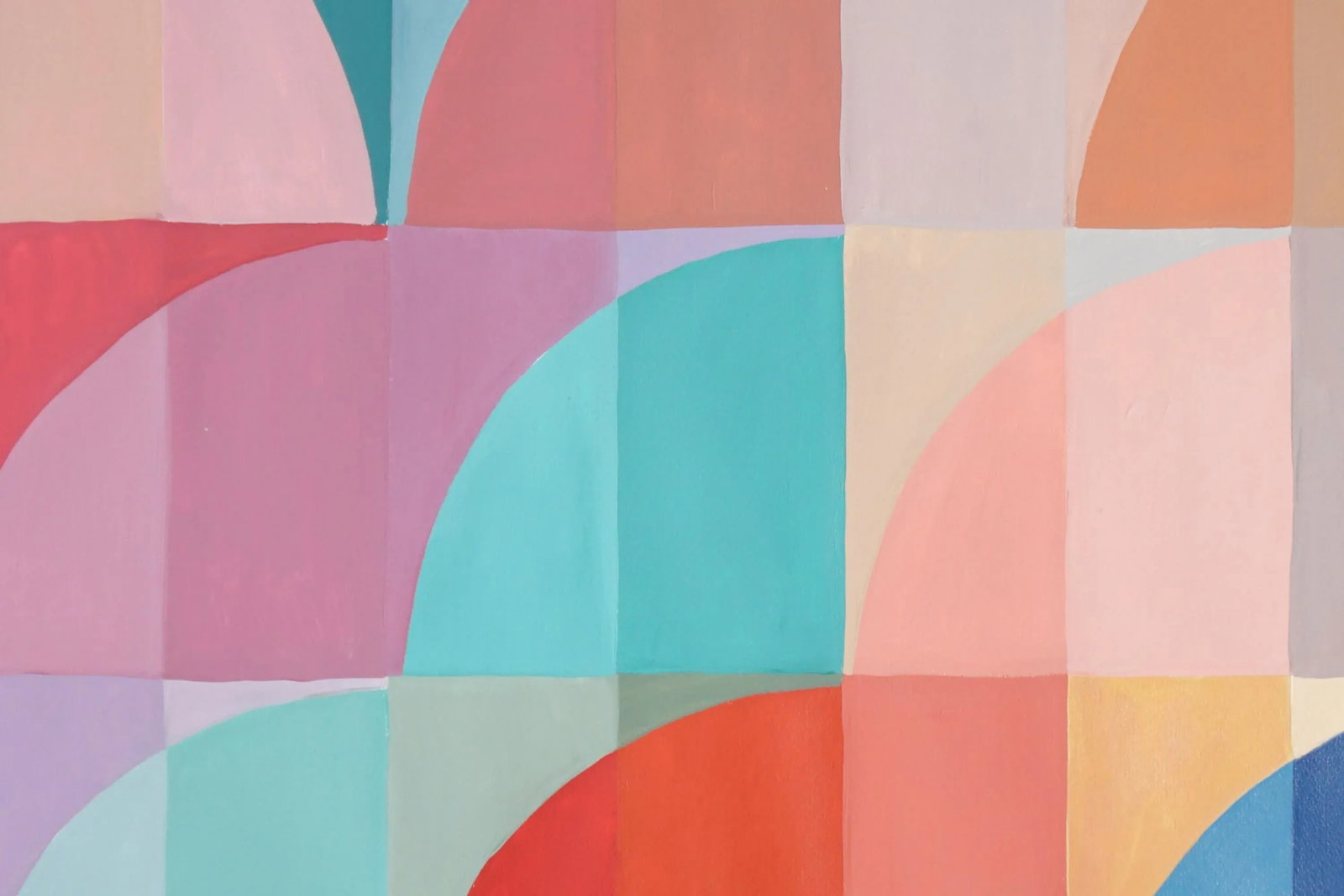 2025, Organic Bauhaus Geometry, Mauve and Turquoise Arches, Vivid Tones Patterns Grid, Acrylic Paint - 8