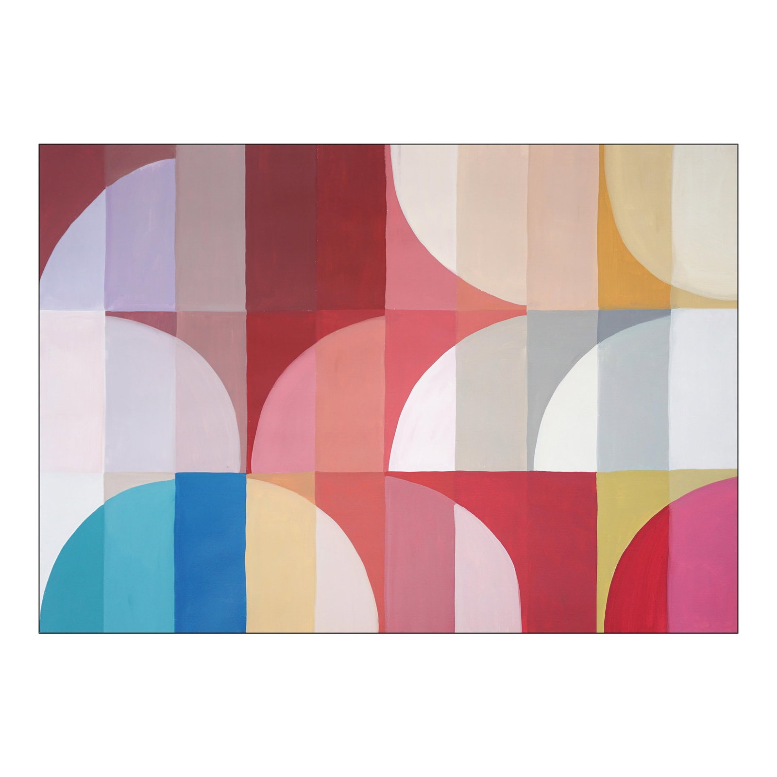2025, Bauhaus Study in Earth Tones, Acrylic Paint on Waterolor Paper by Natalia Roman: Marron Glacee is a study in rhythm, geometry, and light, where soft arches and pastel grids create a sense of calm architectural balance. Painted on high-quality watercolor paper, the composition evok