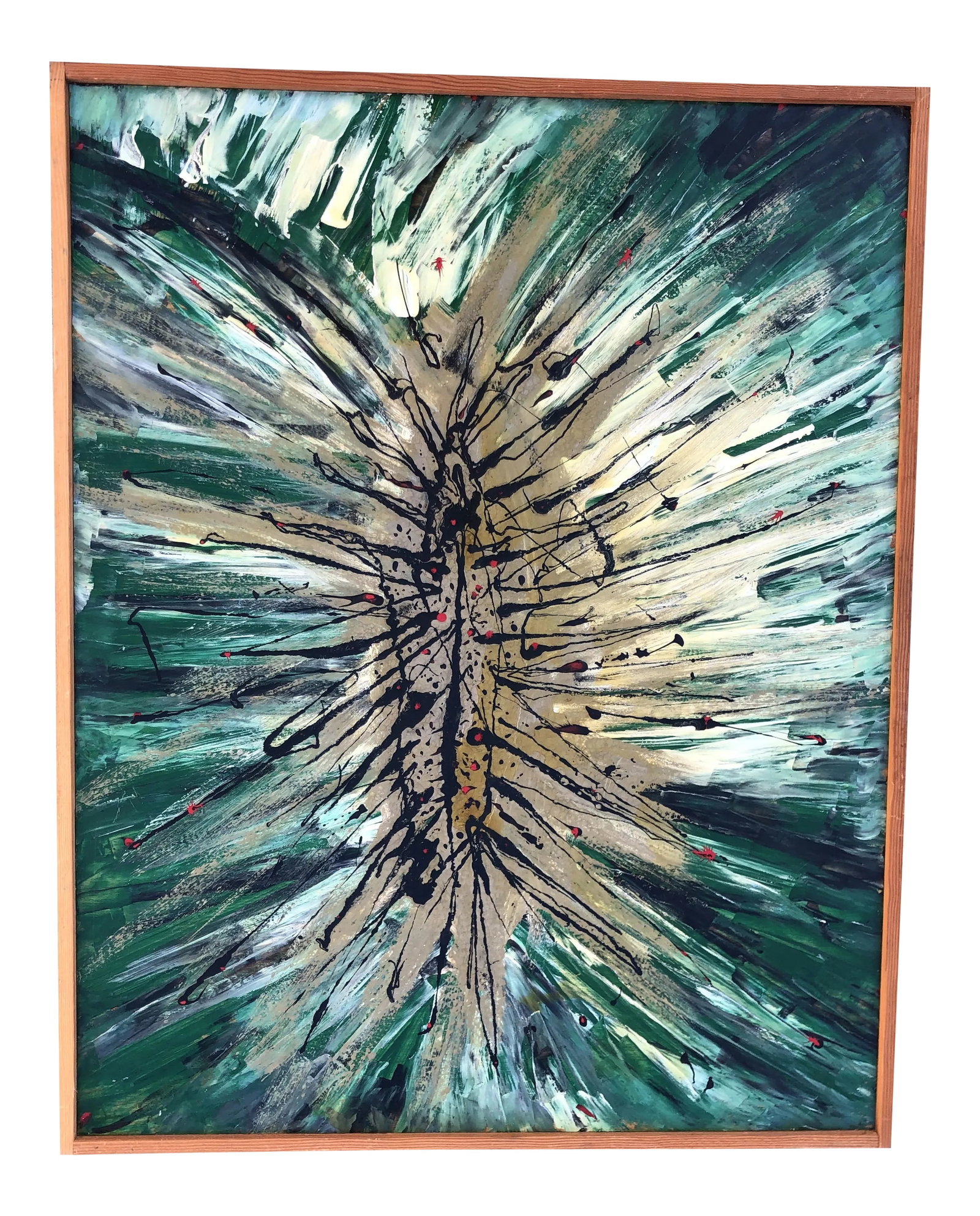 Contemporary Abstract Expressionism Enamel Painting, Framed: Vivid and bold this abstract on Panel will excite your interest and be a great conversation piece. Unsigned Condition: Alterations: Original Condition Unaltered Imperfections: Some Imperfections Condi