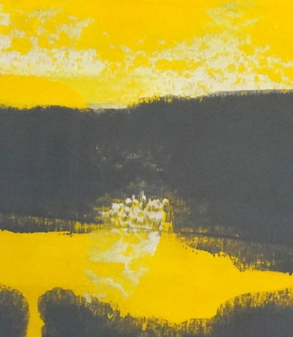 "Static 409" Contemporary Abstract Yellow Mixed-Media Painting, Framed - 4