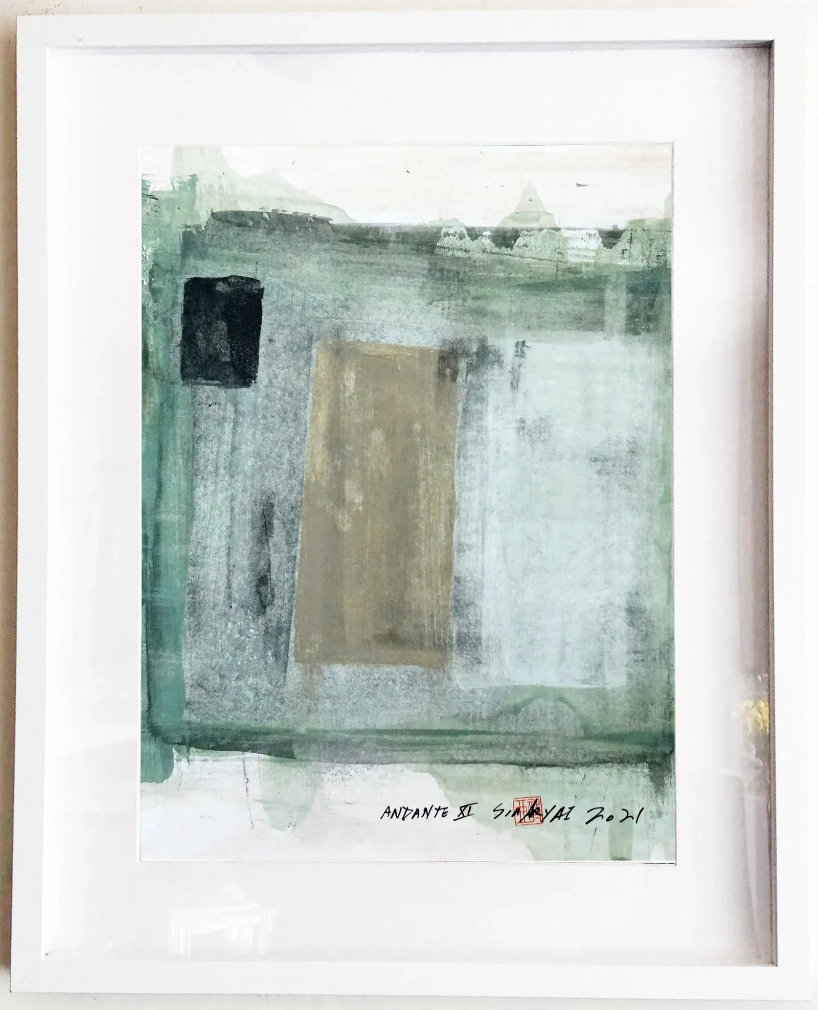 "Andante XI" Contemporary Abstract Green Mixed-Media Painting, Framed - 5