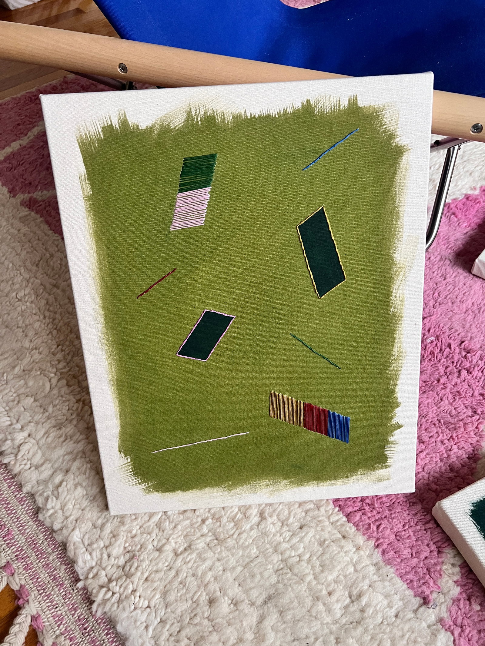 Original Painting | Olive Green Abstract Geometric Stretched Canvas Painting, 16 X 20 In. - 4