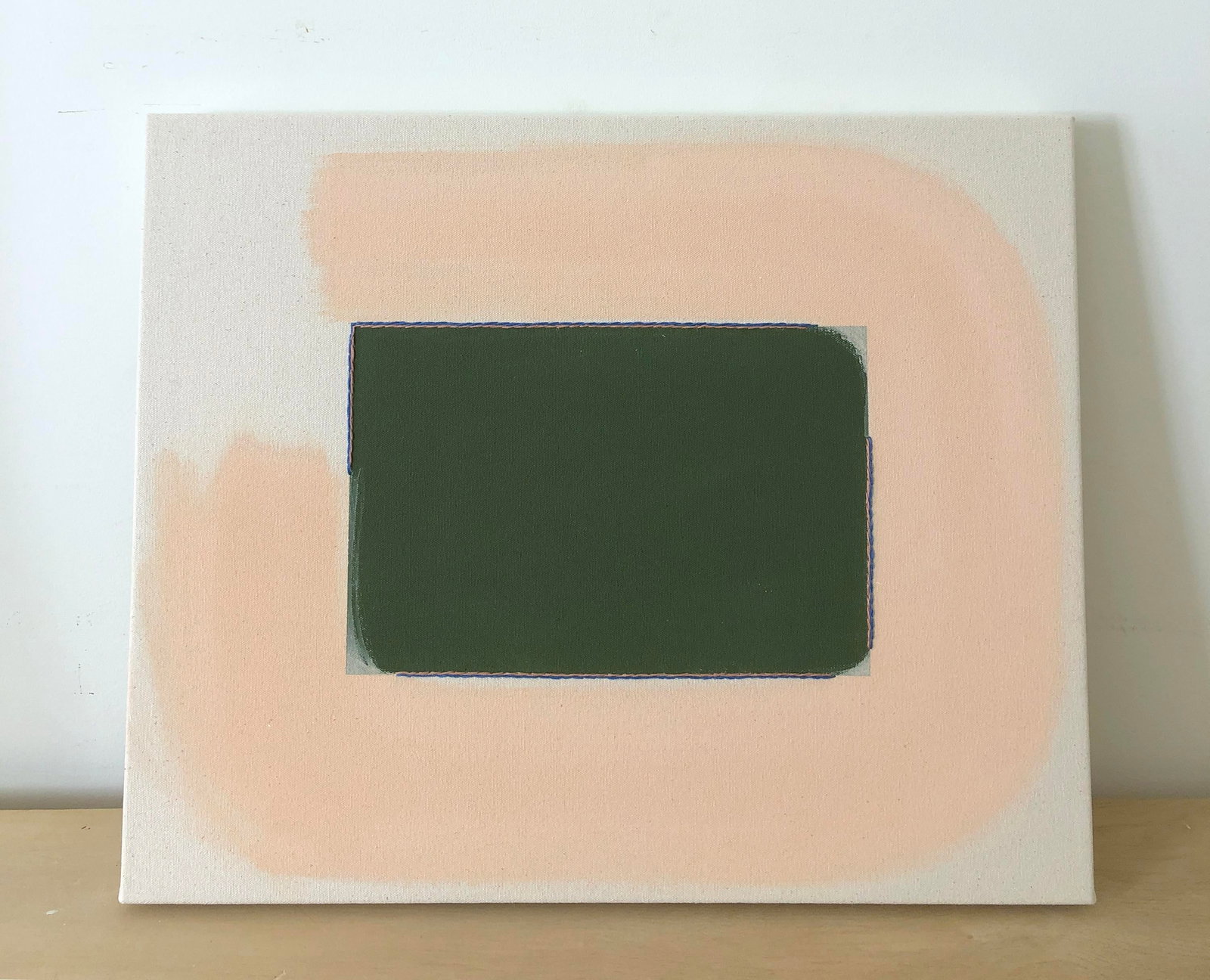 Original Painting | Dark Green and Light Peach Abstract Minimalist, 18 X 22 In. - 3