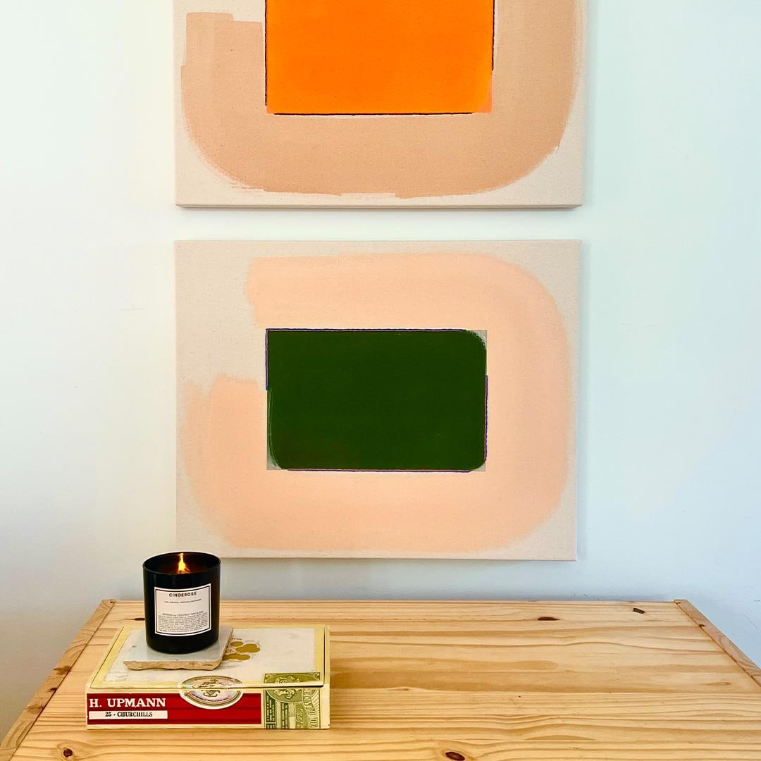 Original Painting | Dark Green and Light Peach Abstract Minimalist, 18 X 22 In. - 5
