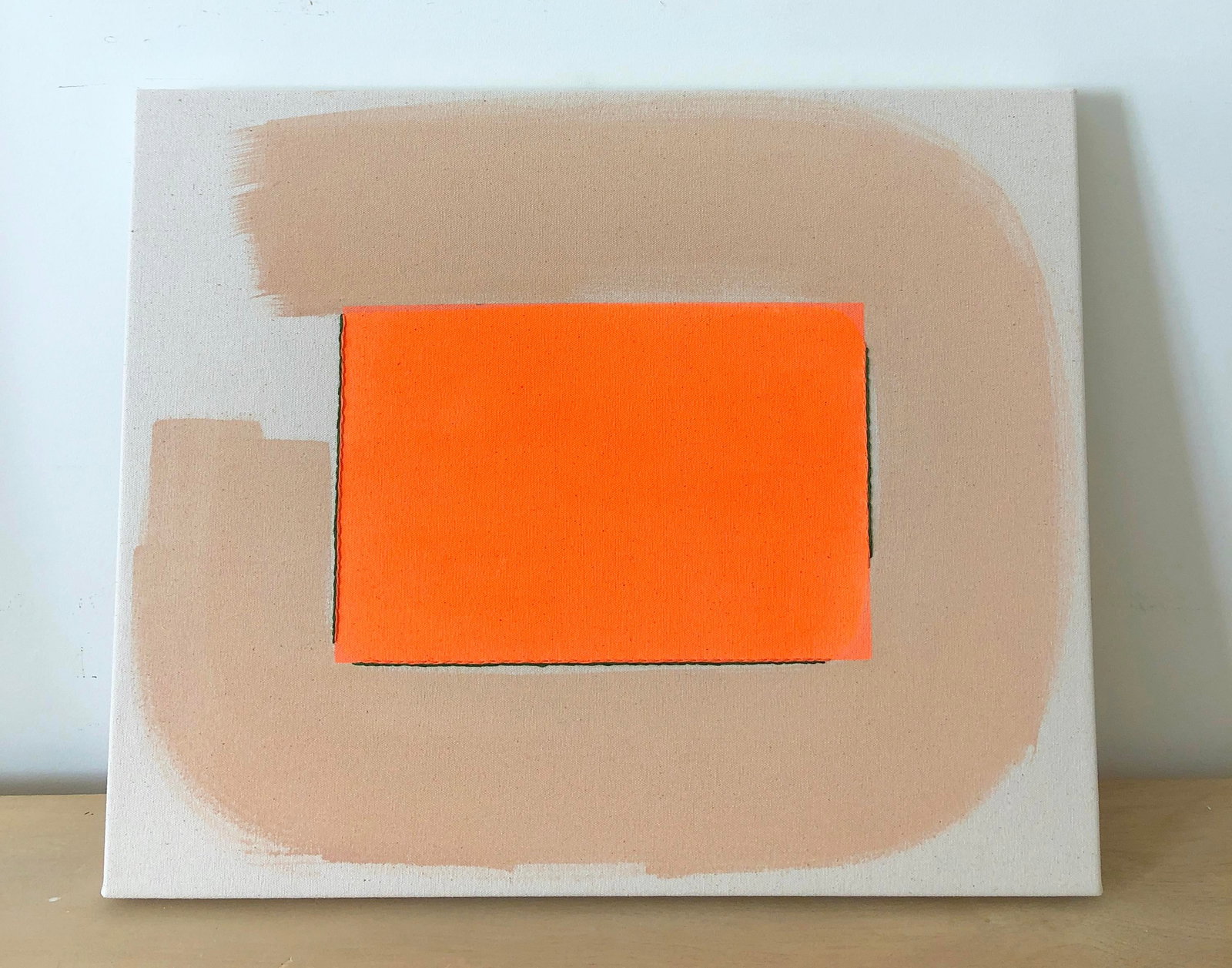 Original Painting | Neon Orange and Cream Abstract Minimalist, 18 X 22 In. - 2