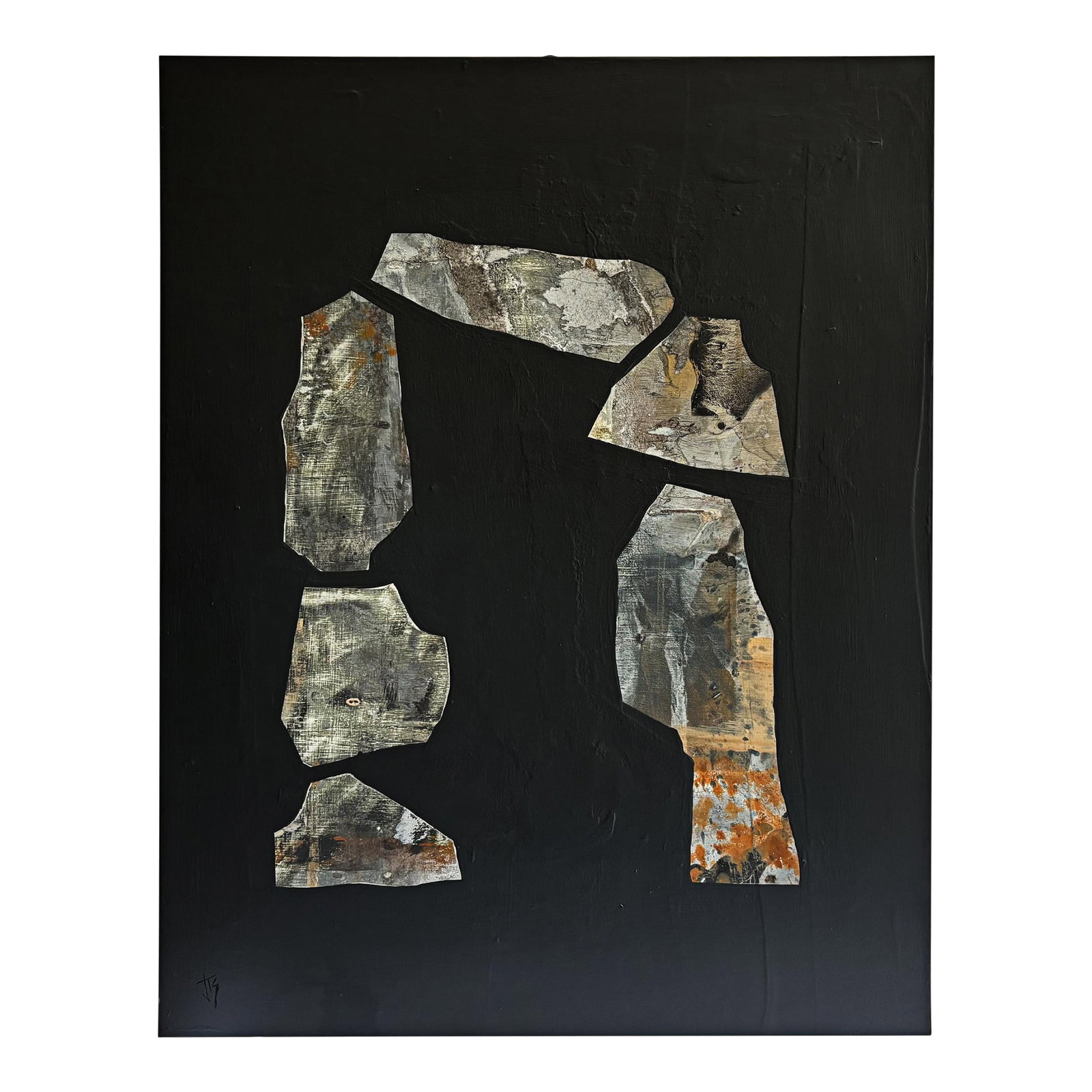 "Grounded" Black Abstract Art, Original Transitional Modern Painting by JTS: Raw, grounded, and unapologetically bold - Grounded is an abstract exploration of the inner work required to rebuild. With a palette of black, brown, beige, and white, this piece evokes the layered em