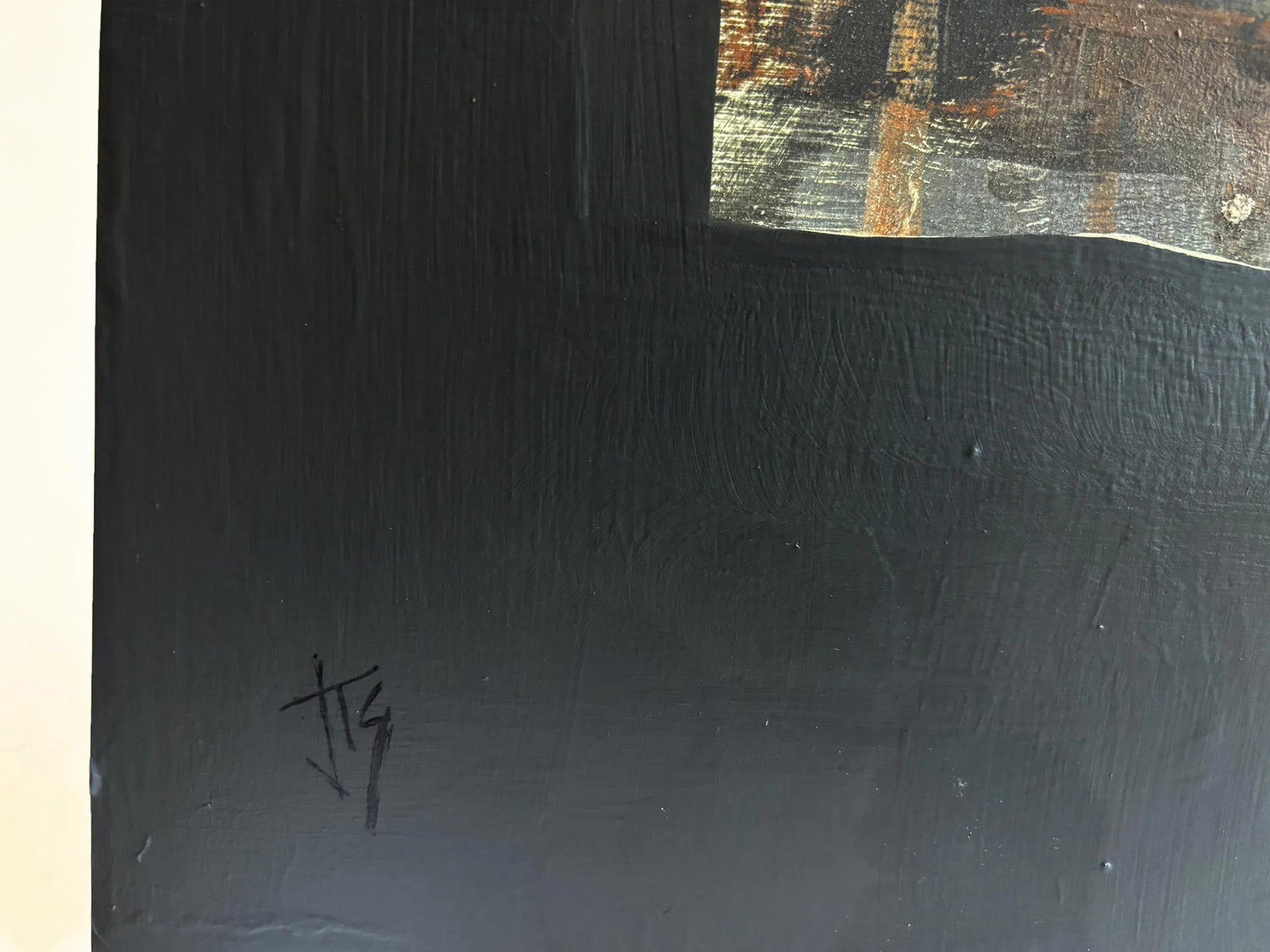 "Grounded" Black Abstract Art, Original Transitional Modern Painting by JTS - 7