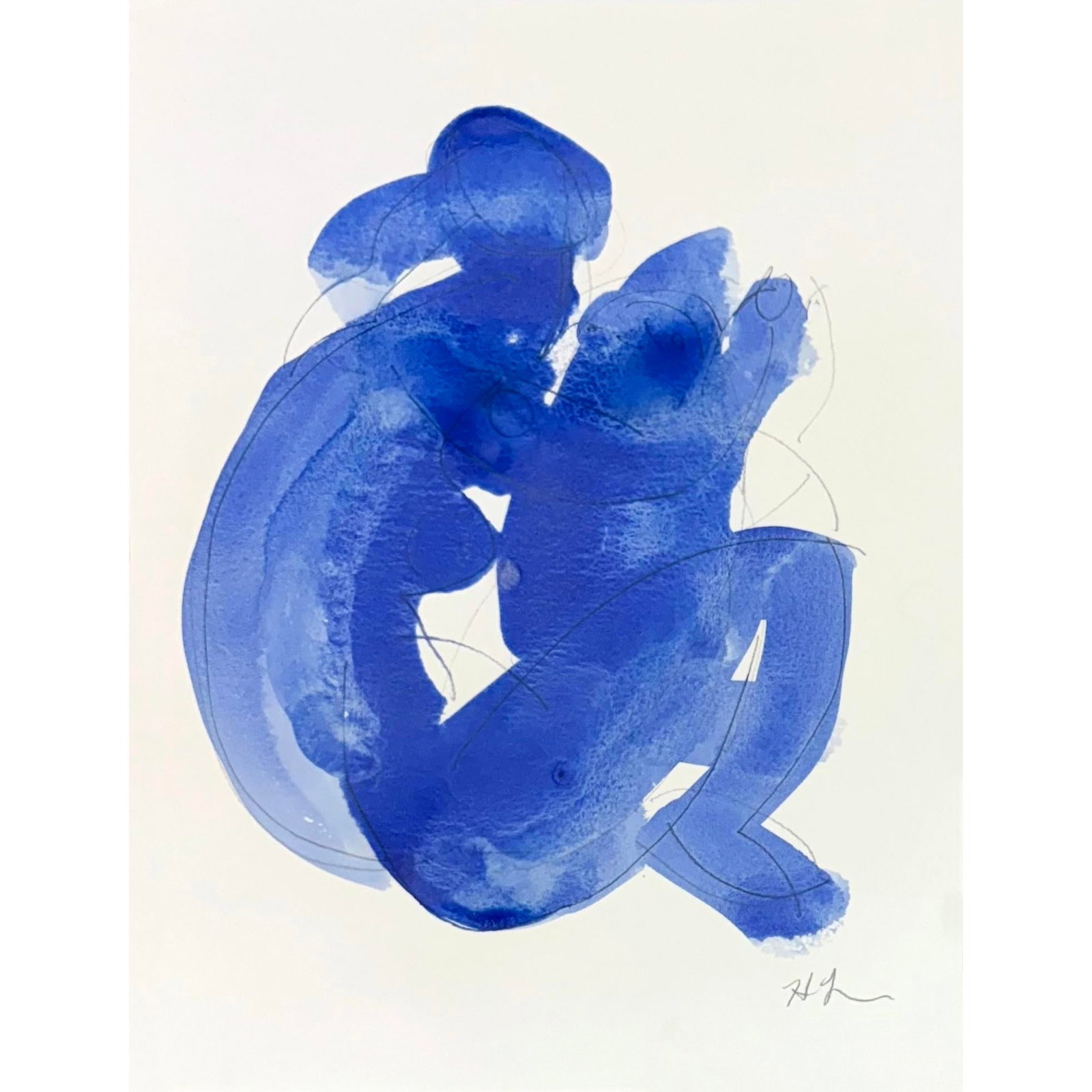 Blue Gesture No 22: Blue Gesture is an expressive study of the female form, capturing elegance and movement in a single, fluid pose. Executed in fluid washes of blue watercolor, the piece reveals both spontaneity and