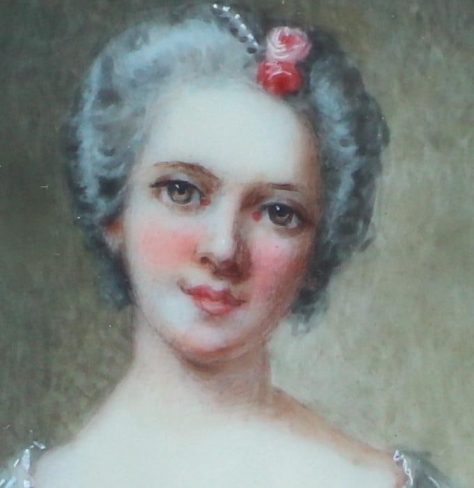 Exquisite Antique Original Miniature Portrait of Fine French Lady With Flowers Signed David - 4