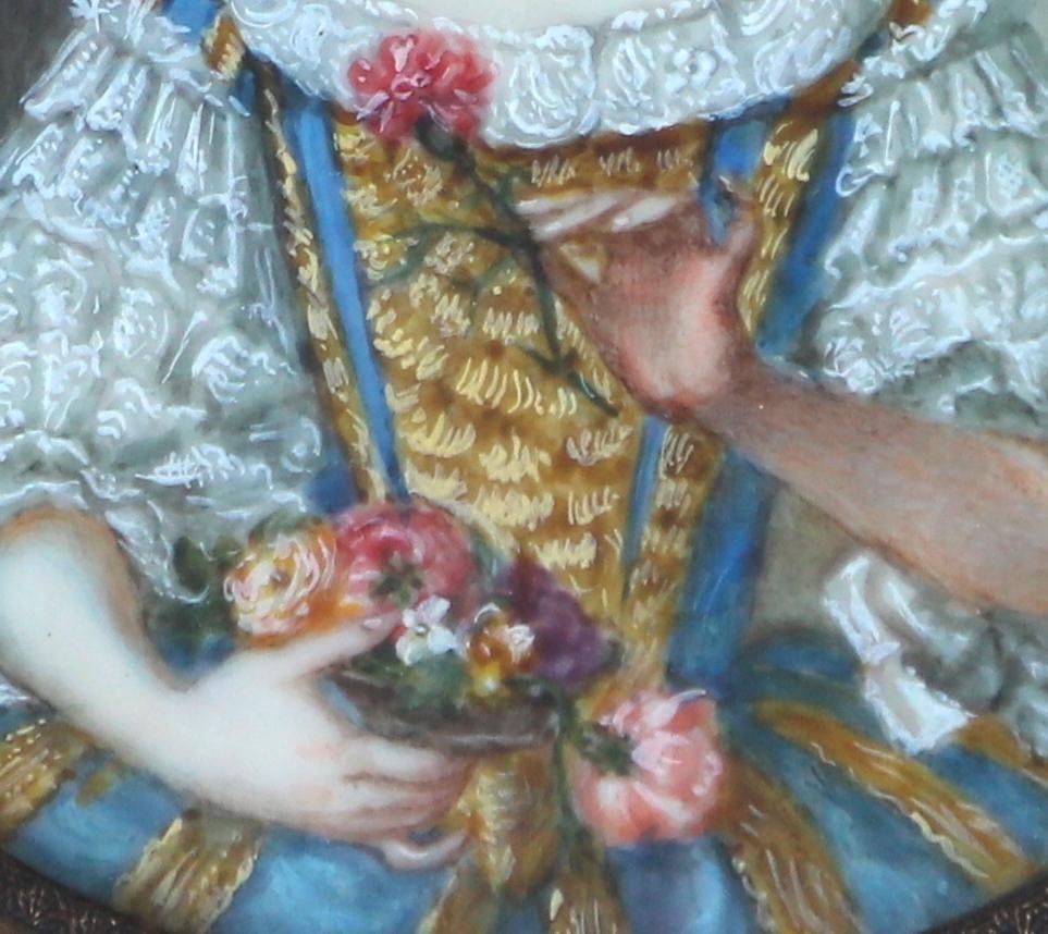 Exquisite Antique Original Miniature Portrait of Fine French Lady With Flowers Signed David - 5