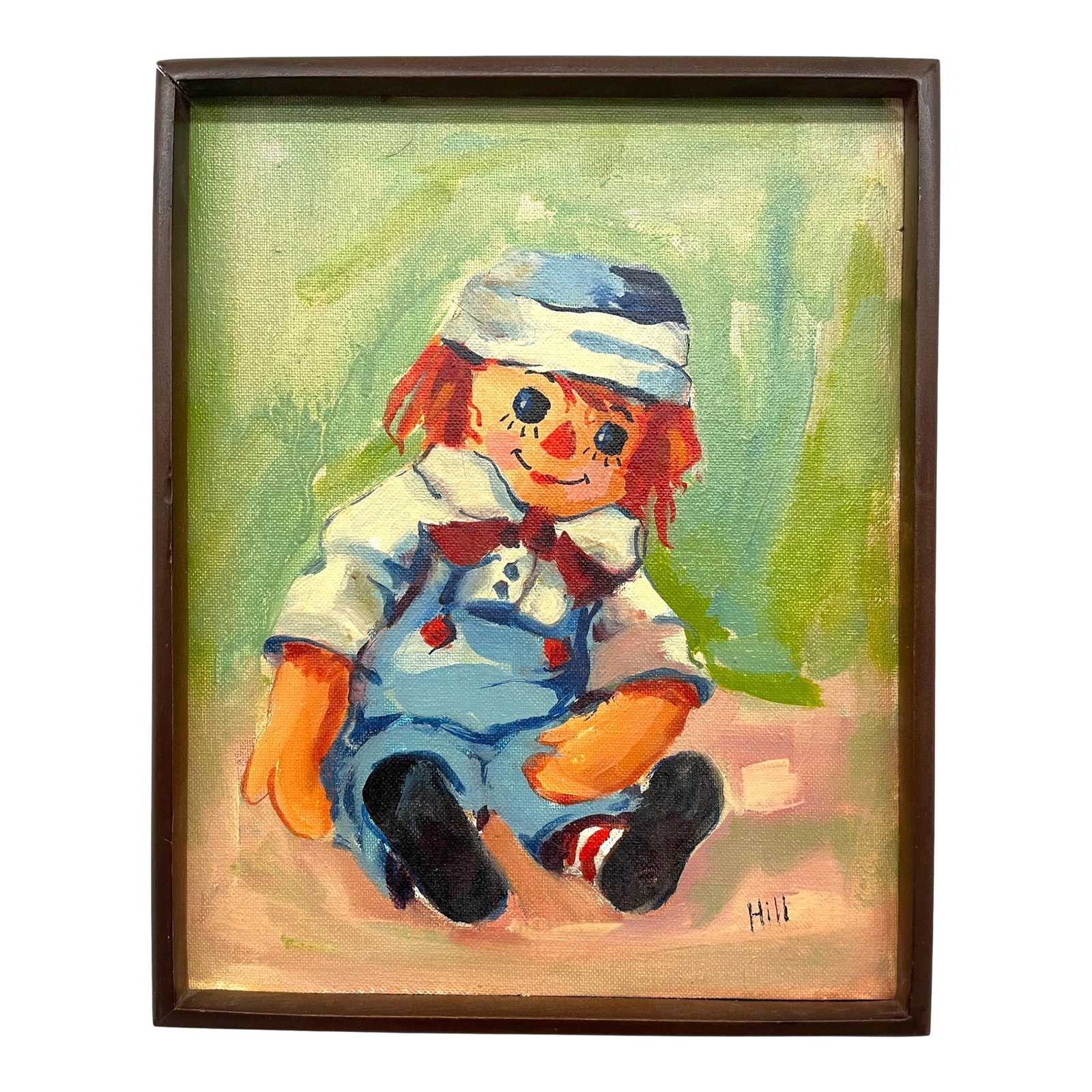 Vintage Raggedy Ann-Style Doll Portrait Painting on Grumbacher Canvas Board, Signed "Hill" (1 of 10)
