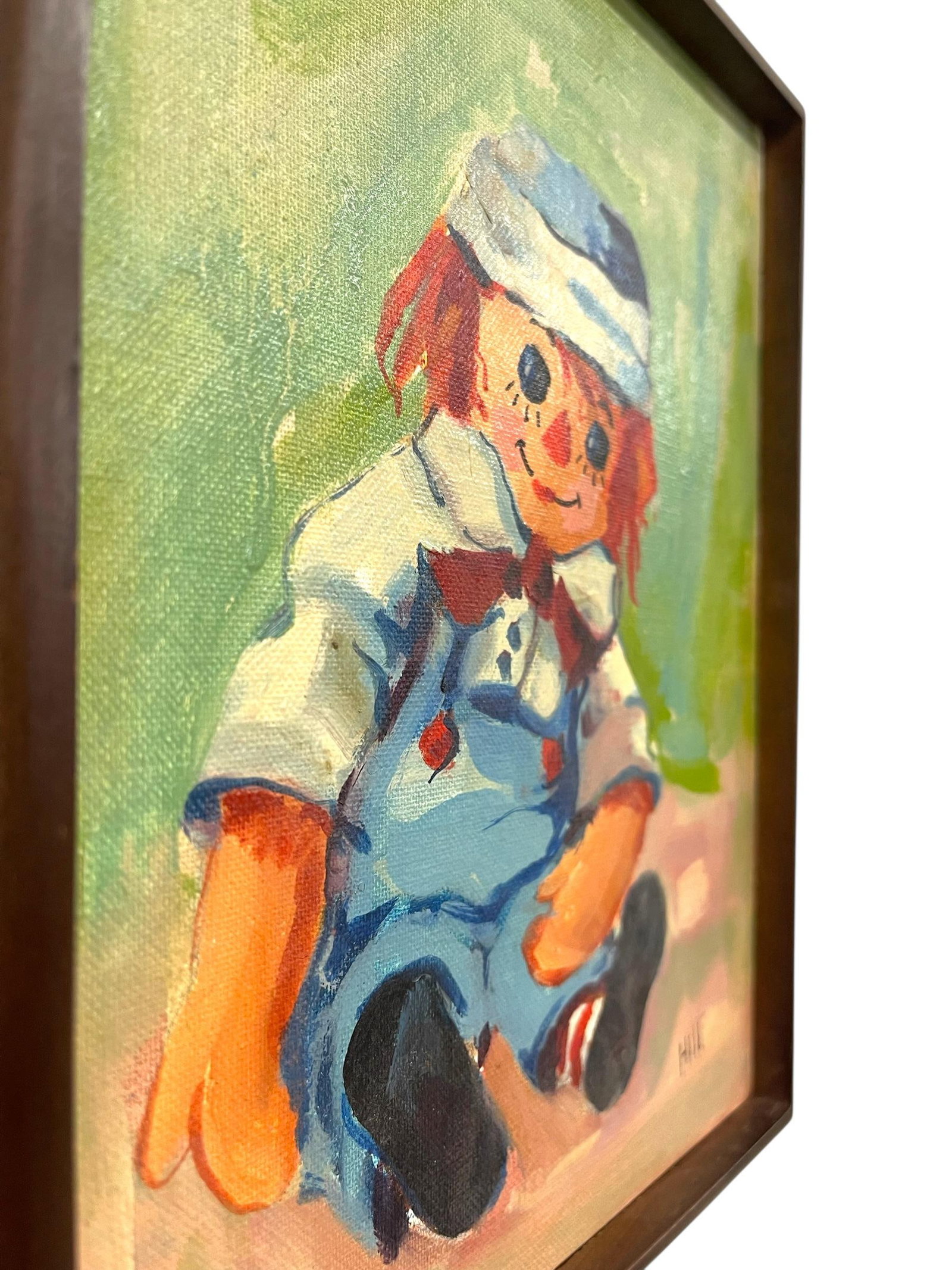 Vintage Raggedy Ann-Style Doll Portrait Painting on Grumbacher Canvas Board, Signed "Hill" - 2