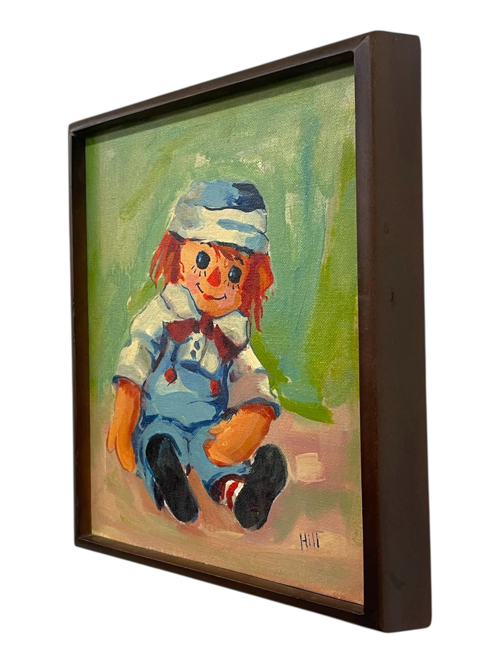 Vintage Raggedy Ann-Style Doll Portrait Painting on Grumbacher Canvas Board, Signed "Hill" - 4