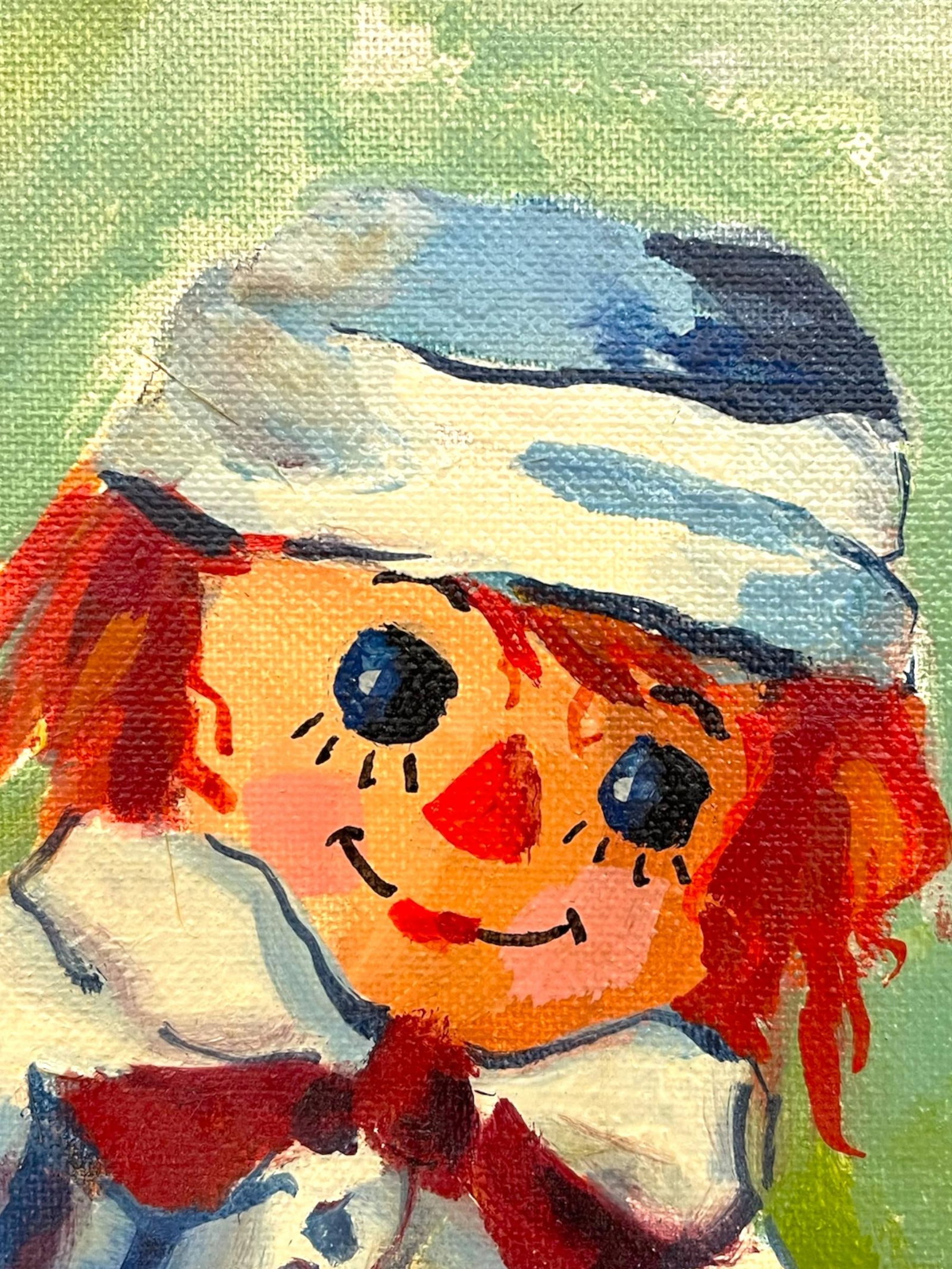 Vintage Raggedy Ann-Style Doll Portrait Painting on Grumbacher Canvas Board, Signed "Hill" - 6