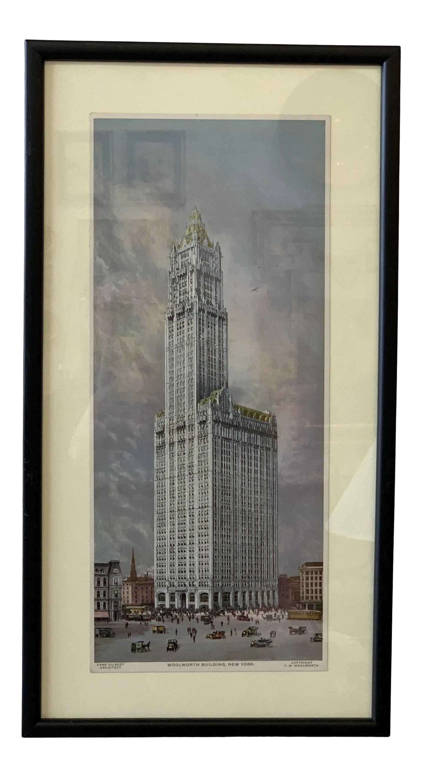 Circa 1930 Woolworth Building Architectural Souvenir Print, Framed (1 of 10)