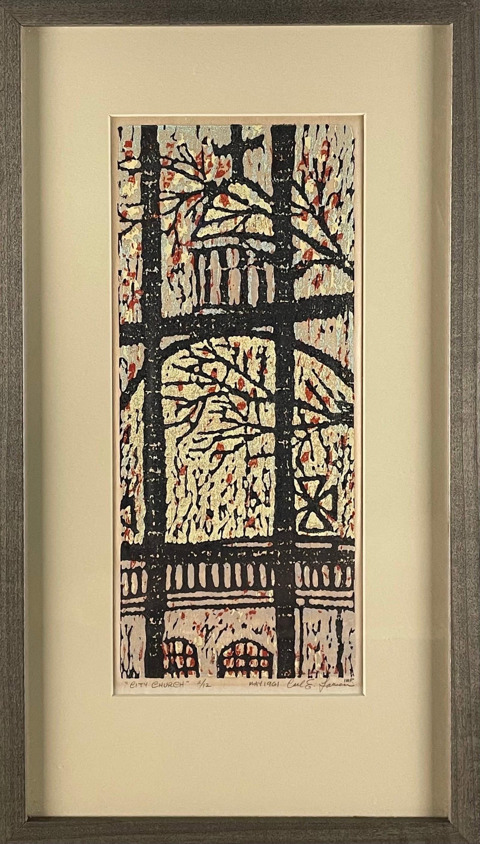 1960s "City Church" Relief Print by Carl E. Larsen (1 of 5)